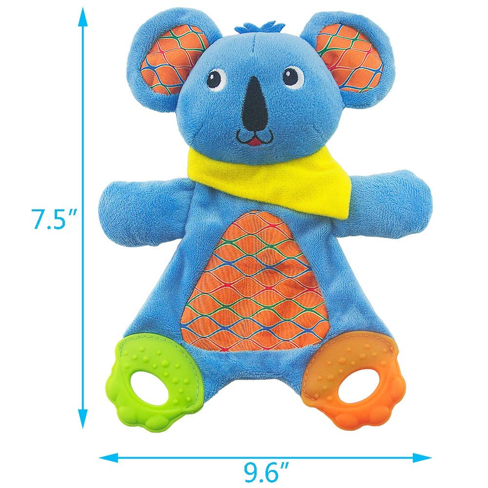 TeyToy Baby Teething Toys - 2 Pack Soft Plush Teether & Sensory Blanket for Soothing Sore Gums - Crinkle Sound Stimulation for Infants & Toddlers - Perfect Shower Gift for Newborns (Lion & Koala) - Ideal for Home, Travel & Daycare Use