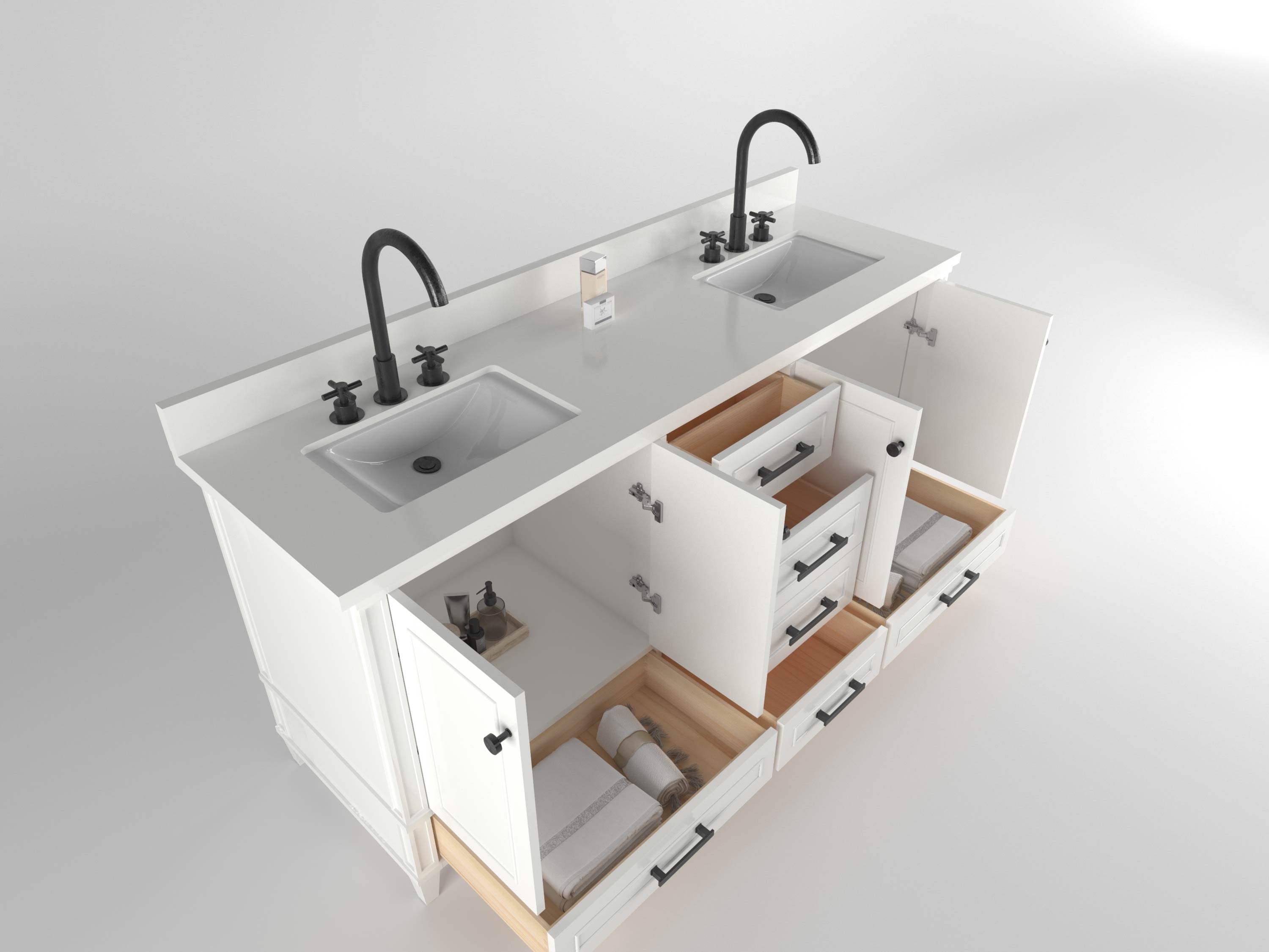 Windsor 71.5 Inch Solid Wood White Bathroom Vanity Cabinet Only - Perfect for Modern & Farmhouse Bathroom Remodels