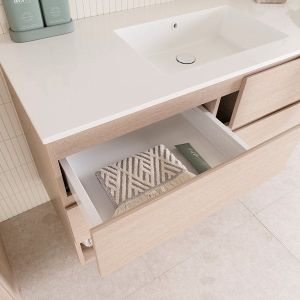 ADP Glacier Lite Shelf Slim Vanity with Solid Surface Top - Modern Bathroom Storage Solution for Small Spaces, Perfect for Makeup Organization and Bathroom Essentials