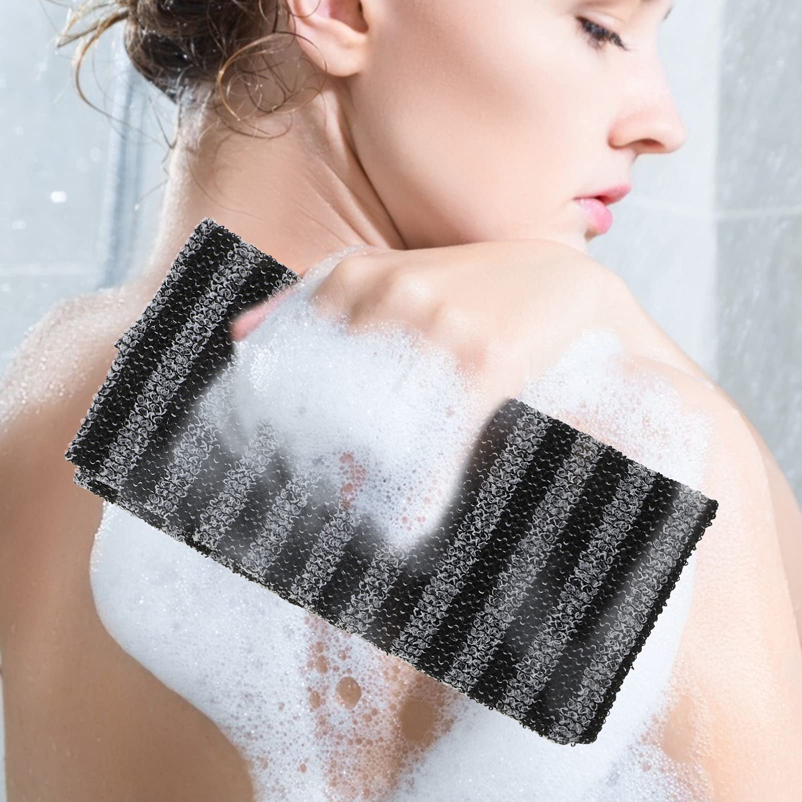 Healifty 2-Pack Exfoliating Bath Towel with Pull Back Strip - Body Scrubber & Loofah Sponge for Deep Cleansing - Men's Exfoliating Washcloth for Shower, Gym & Post-Workout Skincare
