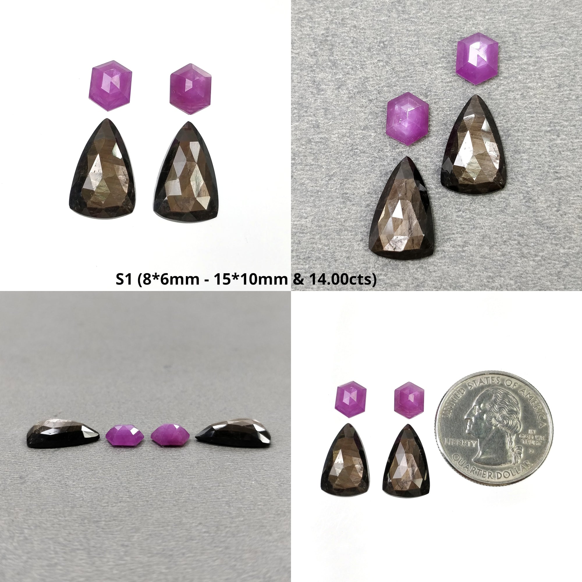 Natural Untreated Golden Brown Chocolate & Raspberry Sapphire Gemstone - Hexagon Step Cut Rose Shape (4pcs) for Jewelry Making, Engagement Rings & Unique Gift Ideas