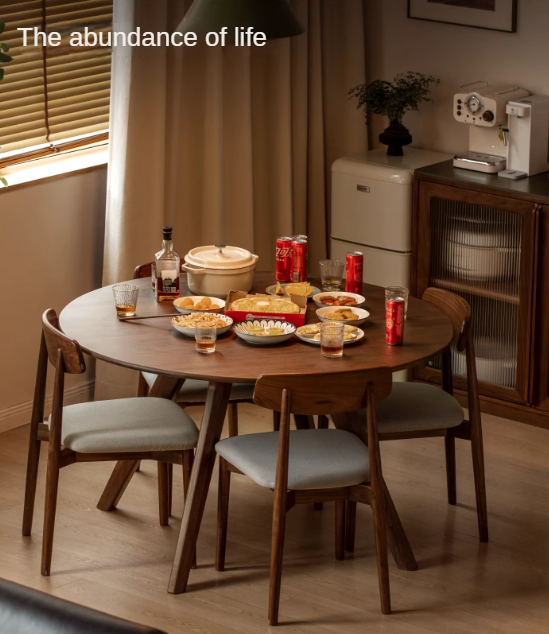 Black Walnut Solid Wood Retro Round Dining Table - Handcrafted Vintage Style 48 Inch Farmhouse Table for Dining Room, Kitchen & Outdoor Entertaining