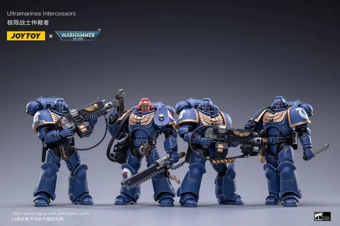 JOYTOY 1/18 Scale Warhammer 40K Ultramarines Intercessors Action Figure Set (4PCS) - Highly Detailed Collectible Miniatures for Tabletop Gaming, Display & Warhammer 40K Fans