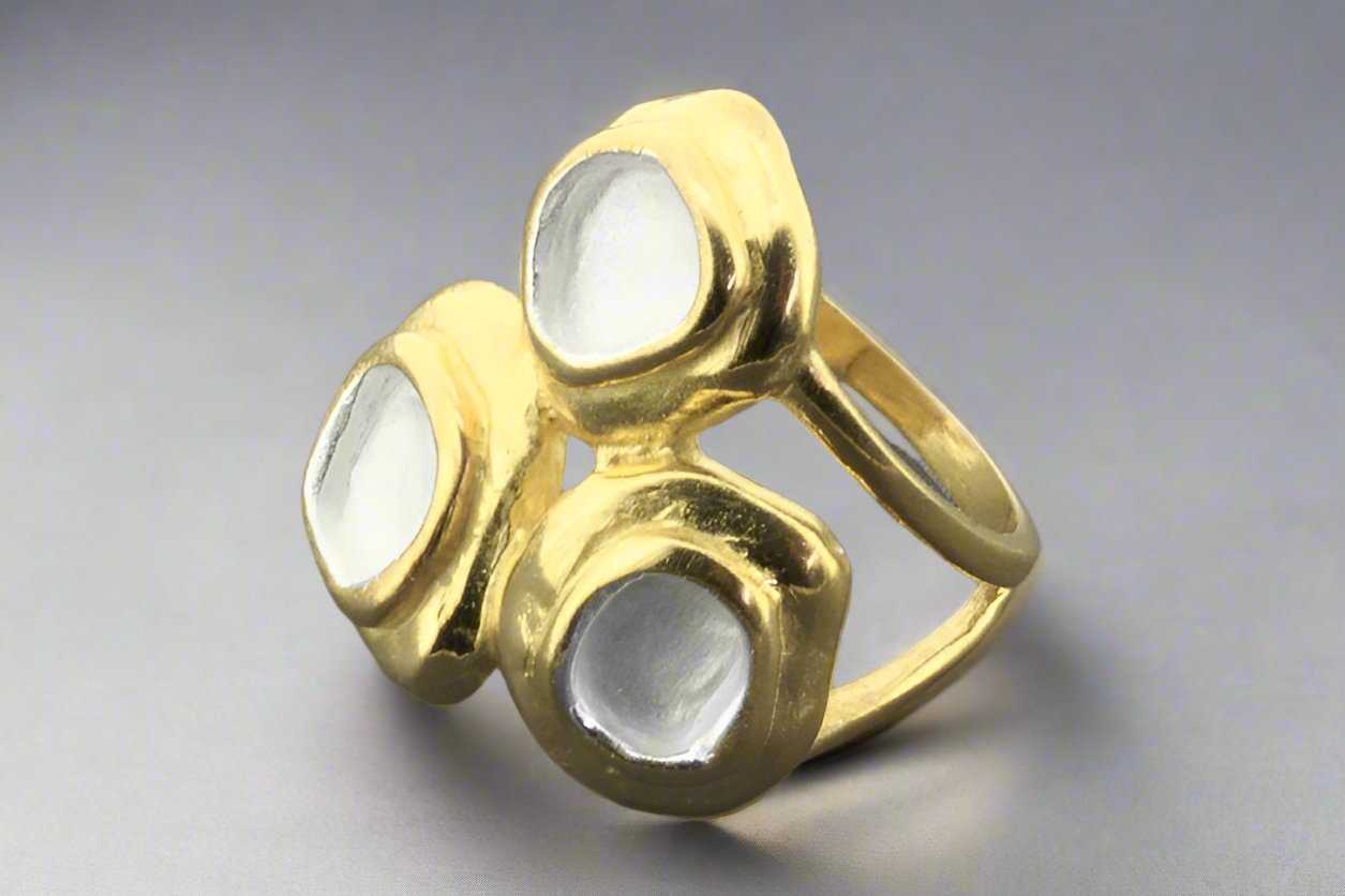 22K Gold Plated Silver Coral Ring for Women - Elegant Beach Wedding Jewelry, Boho Chic Accessory for Parties & Vacations