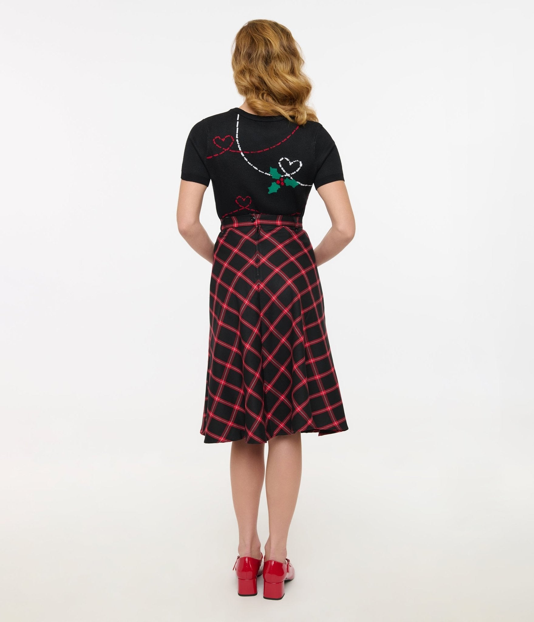 Hell Bunny 1950s Vintage Red & Black Tartan Janine Swing Skirt - Retro Rockabilly Pinup Style for Parties, Dances & Everyday Wear