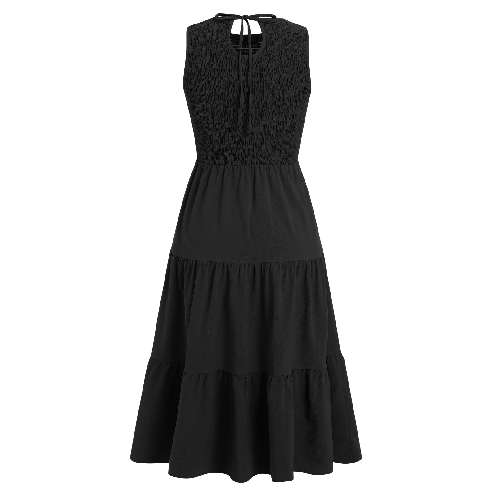 IDOPIP Women's Smocked Ruffle Maxi Dress - Summer Casual Sleeveless Sundress with Pockets, Tiered Long Beach Dress for Spring 2024 | Perfect for Beach Vacations, Date Nights & Summer Outings