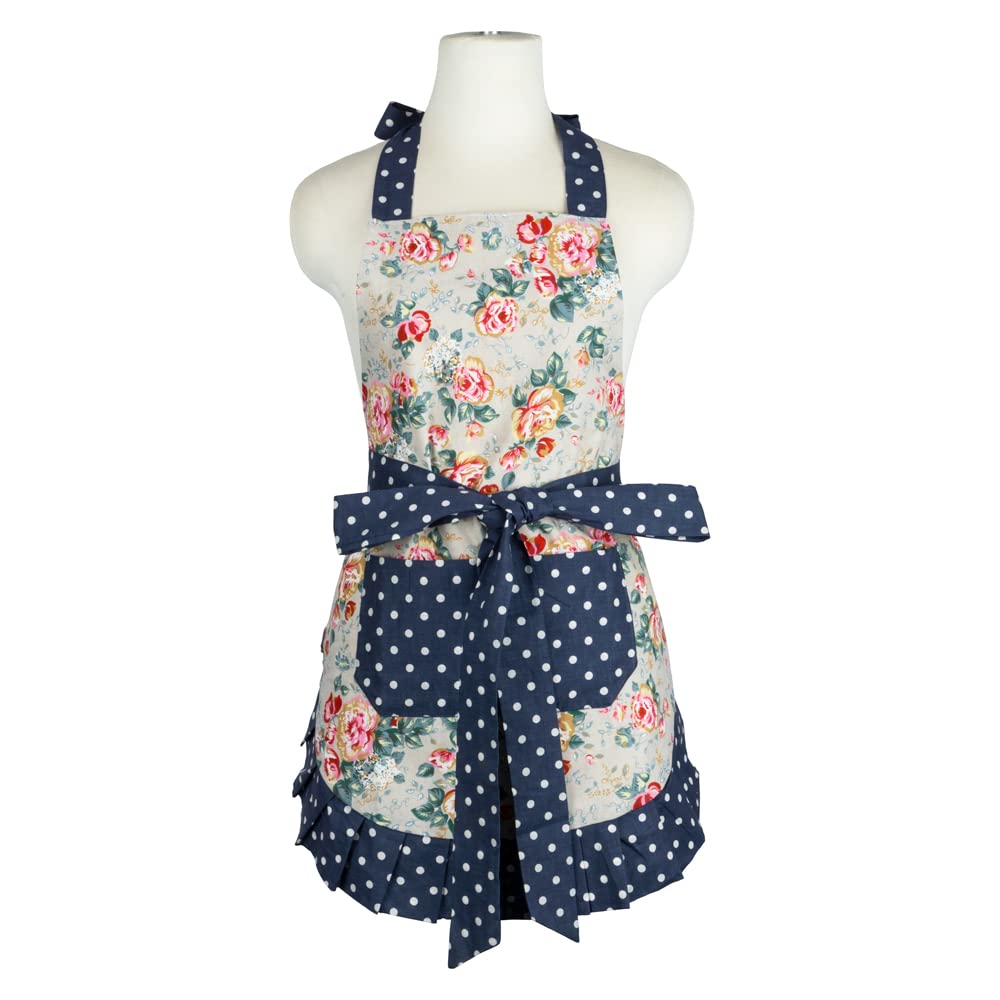 Floral Cotton Kitchen Aprons for Women with Pockets - Adjustable & Stylish Cooking Bib Apron for Baking, Grilling & Home Chef Use