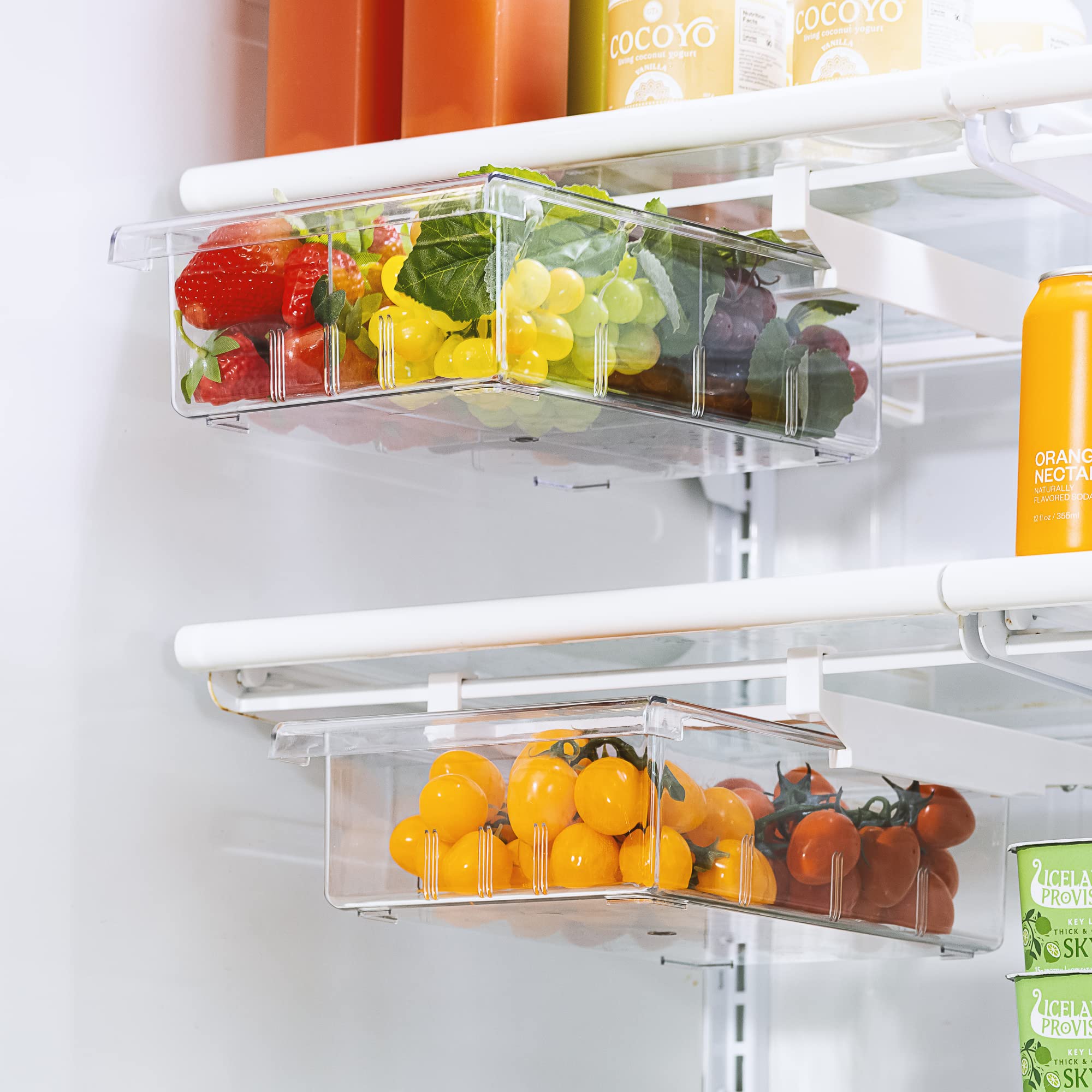 Sorbus Pull Out Fridge Drawer Organizer - Adjustable Plastic Kitchen & Bathroom Storage Bin for 0.6 Inch Thick Shelves (12-17 Inches) - 2 Pack - Perfect for Refrigerator, Pantry, and Cabinet Organization