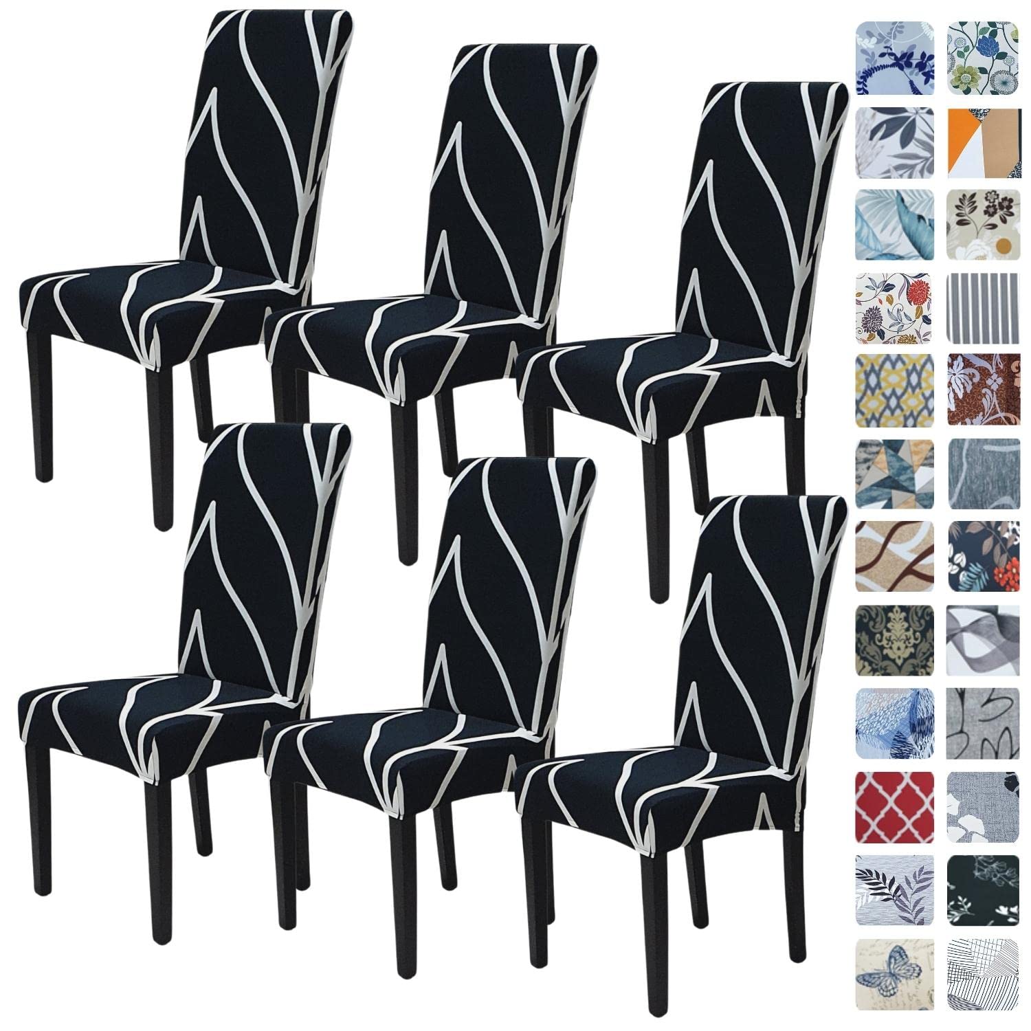 Premium Black Stretch Dining Chair Covers 6-Pack - Spandex Slipcovers for Kitchen & Parsons Chairs - Washable Seat Protectors for Home, Restaurant & Party Decor (Luxe Black, Set of 6) - Perfect for Weddings, Holidays & Everyday Dining Protection