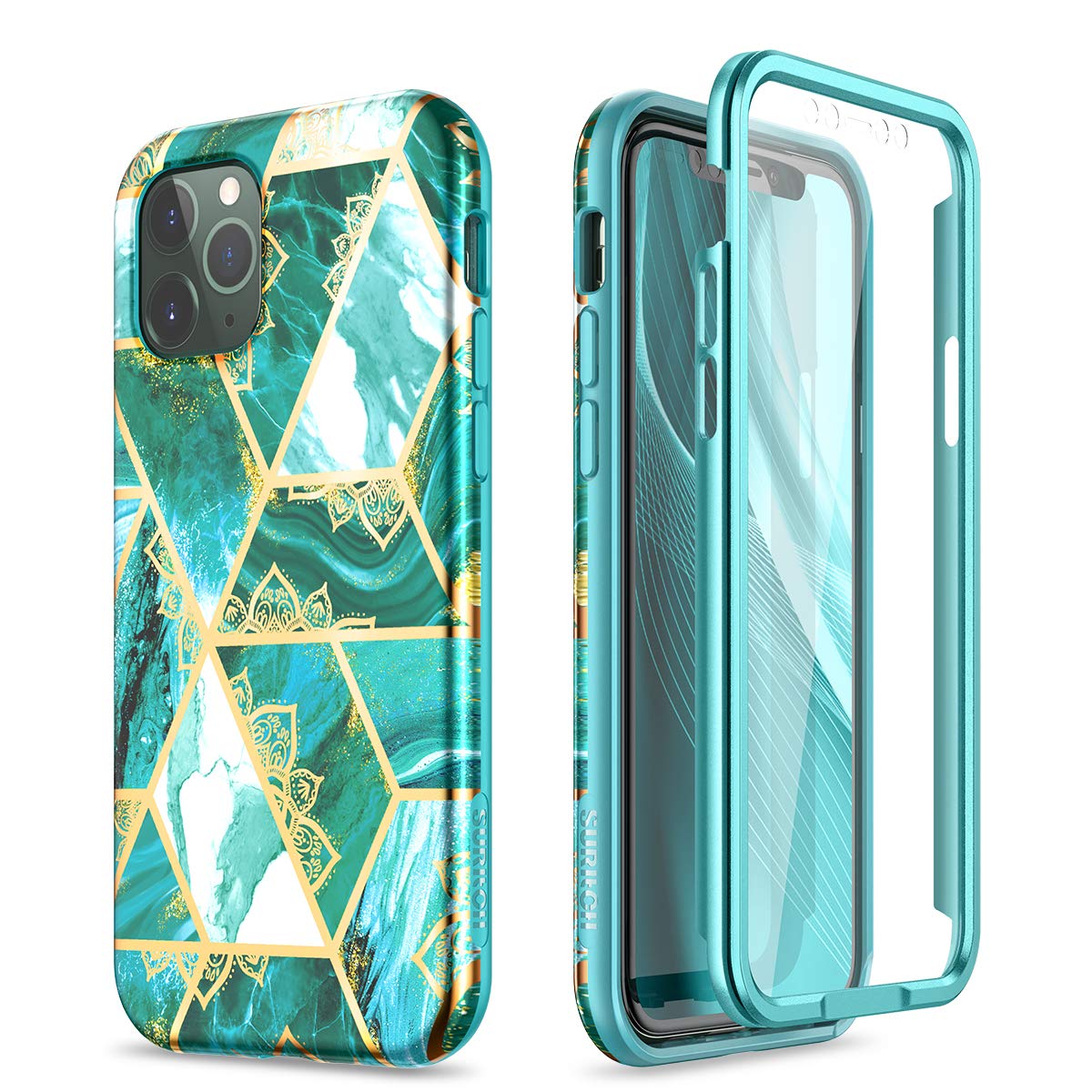 SURITCH iPhone 11 Pro Max Case with Built-in Screen Protector - Gold Mandala Floral Design, Soft Silicone Shockproof TPU Bumper Cover, Full Body Protection for iPhone 11 Pro Max 6.5