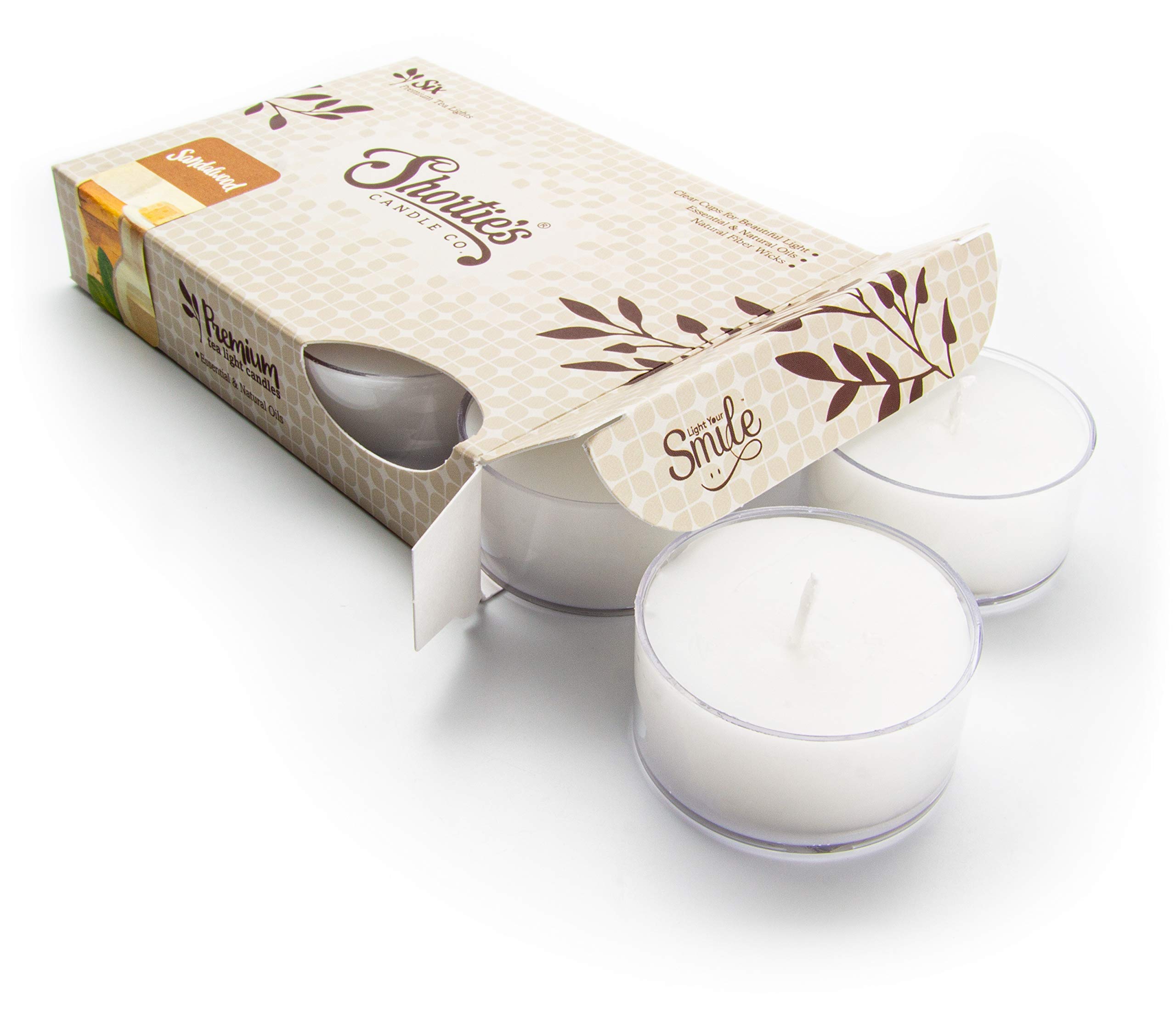 Premium Sandalwood Scented Tealight Candles - 100% Natural Essential Oils - 6-Pack White Tea Lights - Handmade in USA - Incense & Earth Collection - Perfect for Meditation, Yoga, Spa & Home Aromatherapy