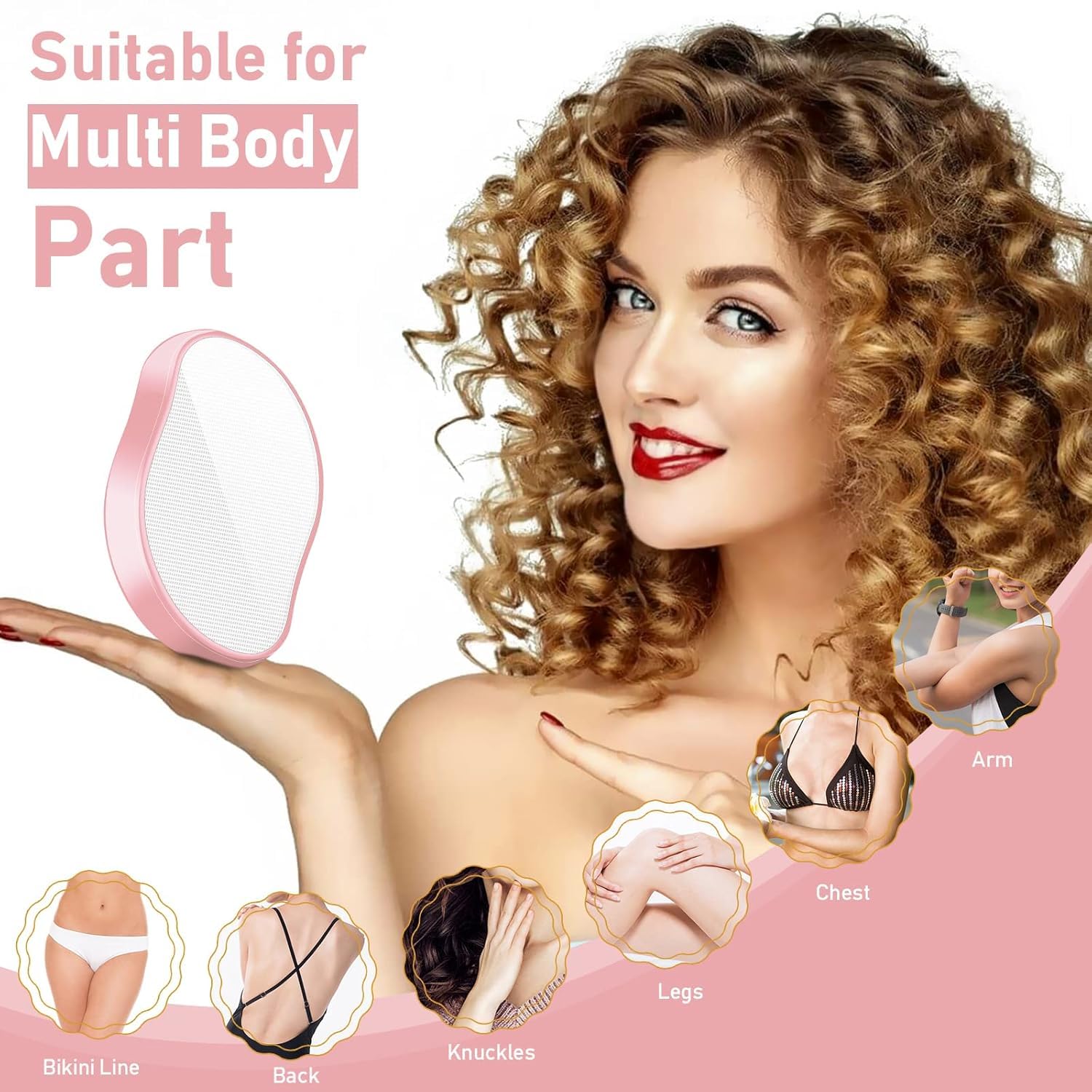 Crystal Hair Eraser for Women & Men - Reusable Painless Hair Removal Tool for Back, Arms, Legs | Exfoliating Magic Hair Remover | Perfect for Smooth Skin at Home, Salon & Travel (Pink)