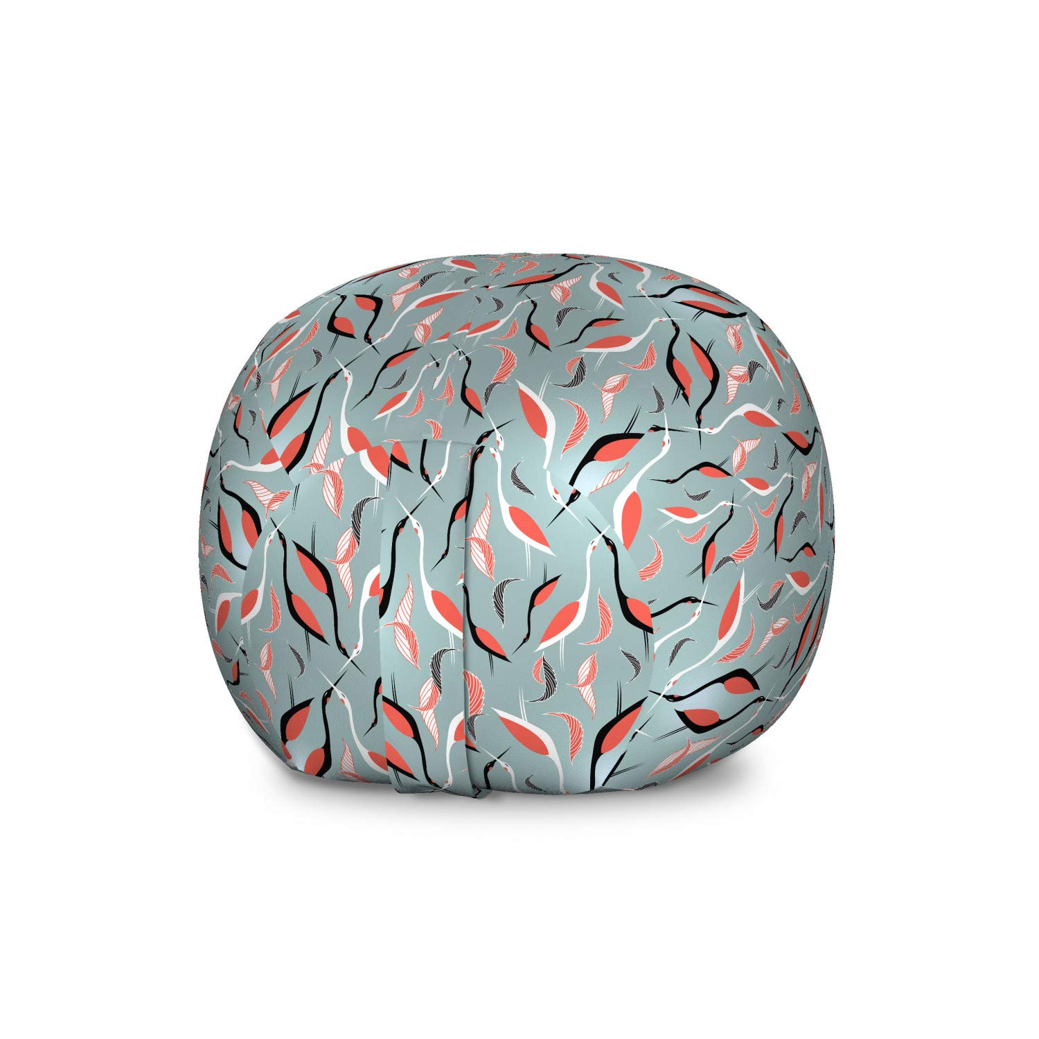 Ambesonne Heron Storage Toy Bag Chair - Large Washable Stuffed Animal Organizer with Abstract Birds & Leaves Design in Pale Teal Coral | Kids Room Decor, Playroom Storage, Nursery Organization