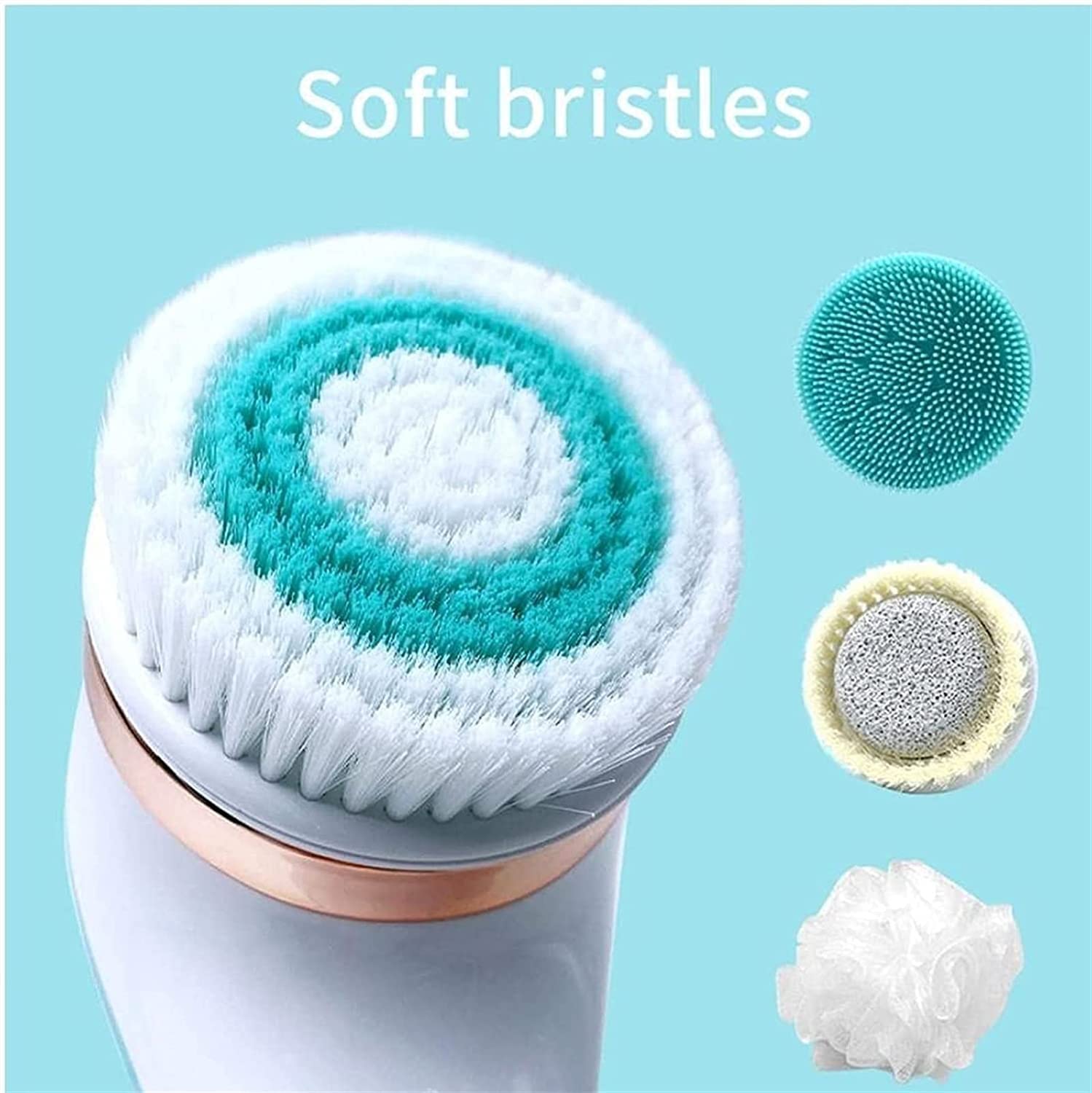 Electric Rechargeable Shower Brush with Long Handle - Waterproof Body Scrubber for Exfoliation & Cleansing | Back Scrub Brush for Men & Women | Perfect for Spa, Bath & Shower (Blue)