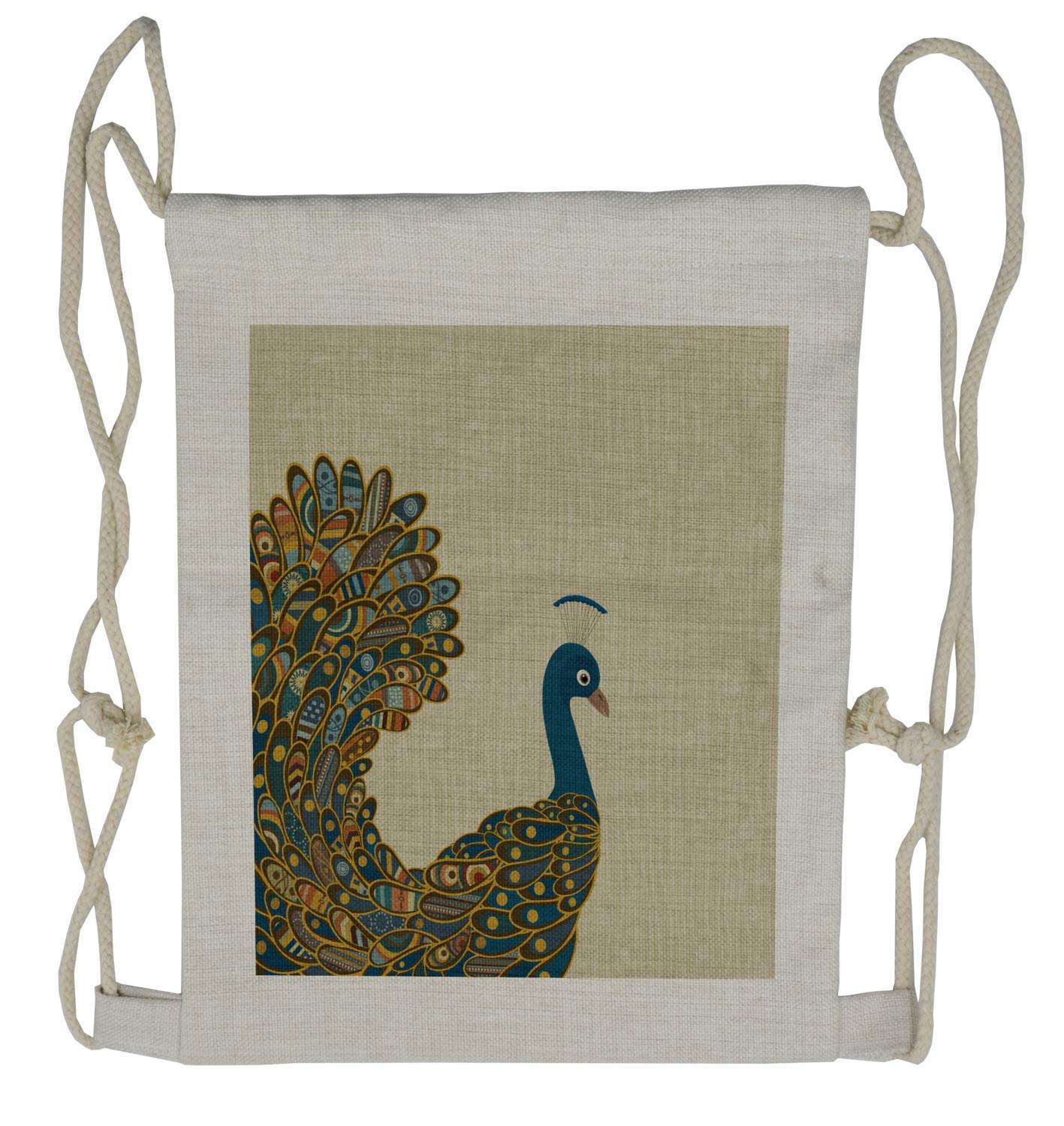 Lunarable Peacock Print Drawstring Backpack - Stylish Oriental Bird Design Lightweight Sackpack for Women & Men | Perfect for School, Gym, Travel & Outdoor Activities