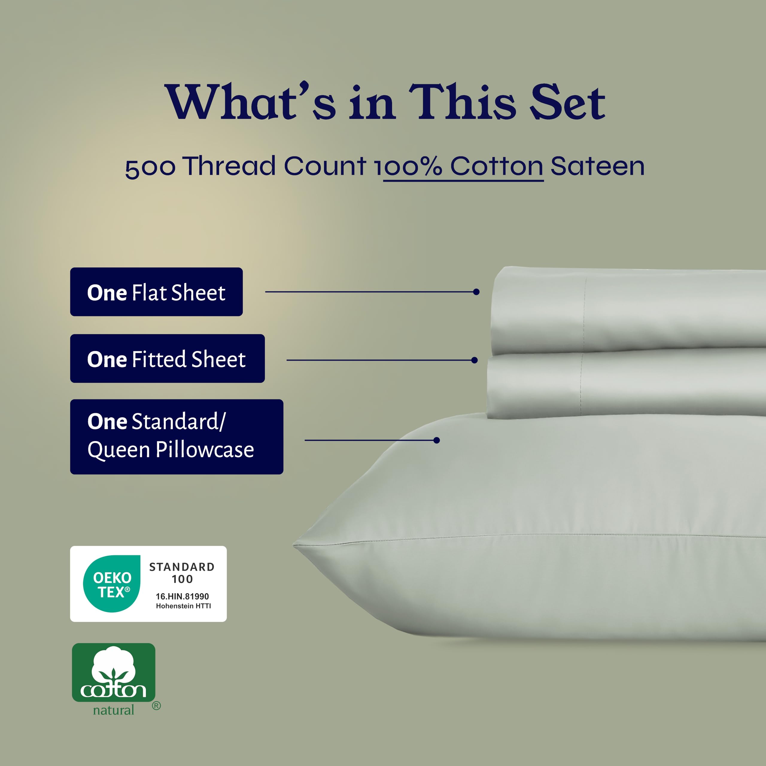 California Design Den - Premium 100% Cotton Twin Sheet Set, 500 Thread Count Cooling Bed Sheets with Deep Pockets, Soft & Breathable (Silver Sage) - Perfect for Hot Sleepers & All-Season Comfort