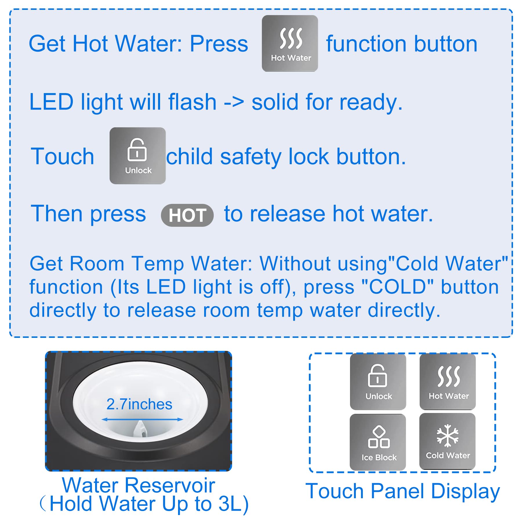 NUNET 3-in-1 Portable Countertop Ice Maker & Hot/Cold Water Dispenser - 44lbs Daily Ice Production, 5 Gallon Capacity, 4lb Ice Storage with Cleaning Kit & Water Pump - Perfect for Home, Office, RV, and Outdoor Use
