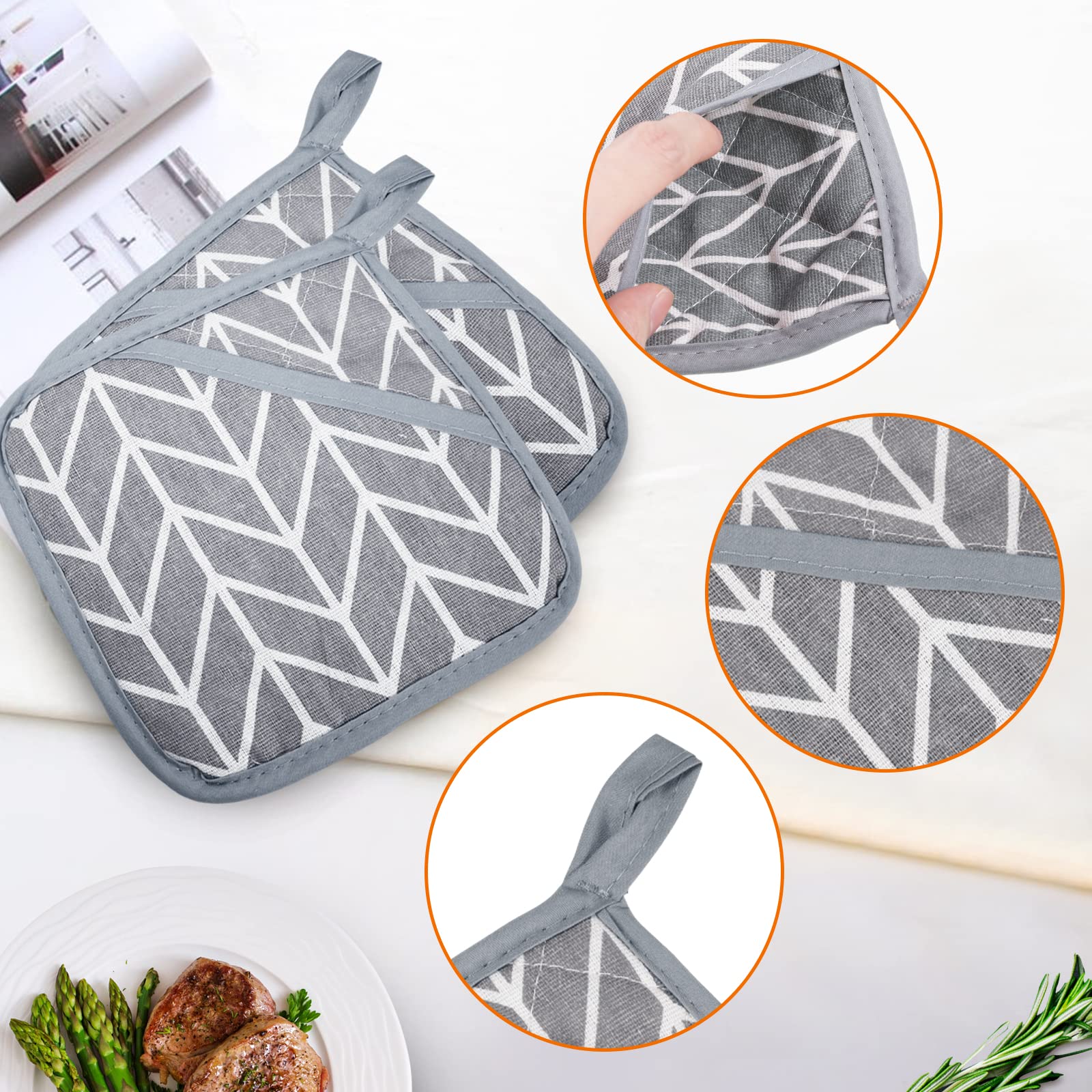 4PCS Heat Resistant Cotton Pot Holders with Pockets - Oven Mitts & Trivets for Hot Pans, Cooking, Baking - Perfect for Kitchen, BBQ, and Holiday Cooking