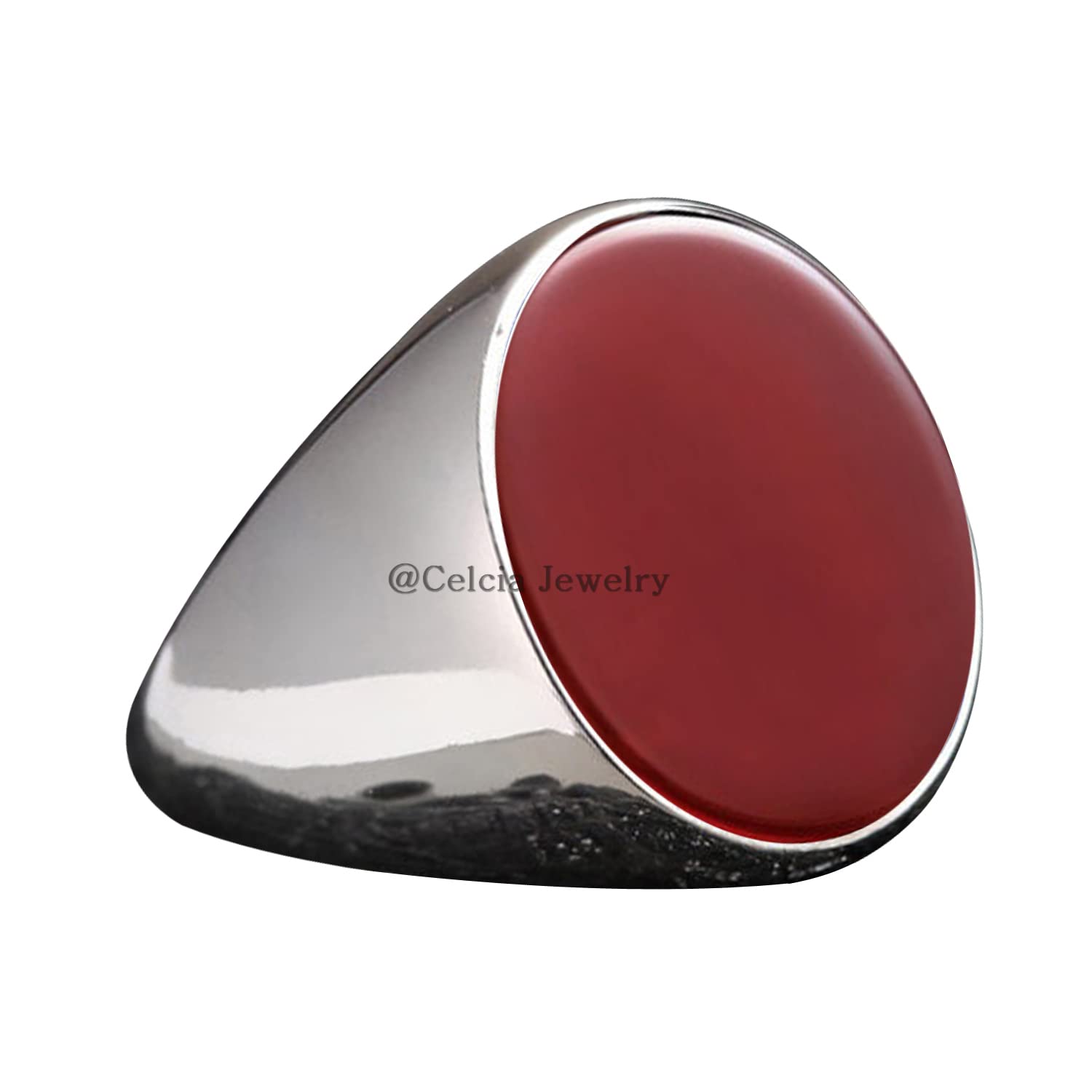Natural Carnelian Red Gemstone Oval Ring for Men - 925 Sterling Silver Biker, Statement & Signet Ring - Gift for Boyfriend, Husband (Size 7) - Perfect for Weddings, Anniversaries & Everyday Wear