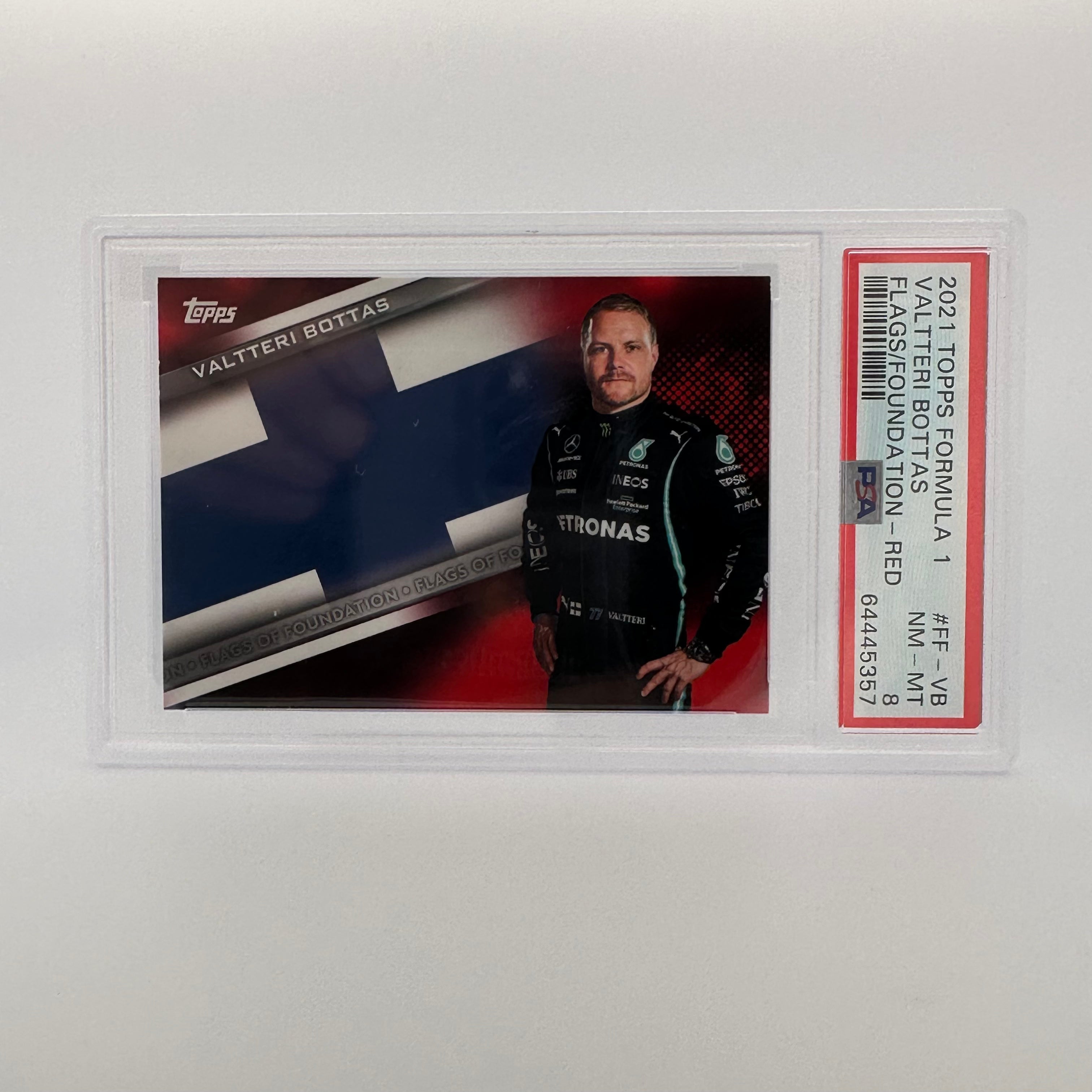 PSA 8 Valtteri Bottas #FF VB Flags Of Foundation Red - Rare F1 Racing Card for Collectors & Fans, Perfect for Display & Investment