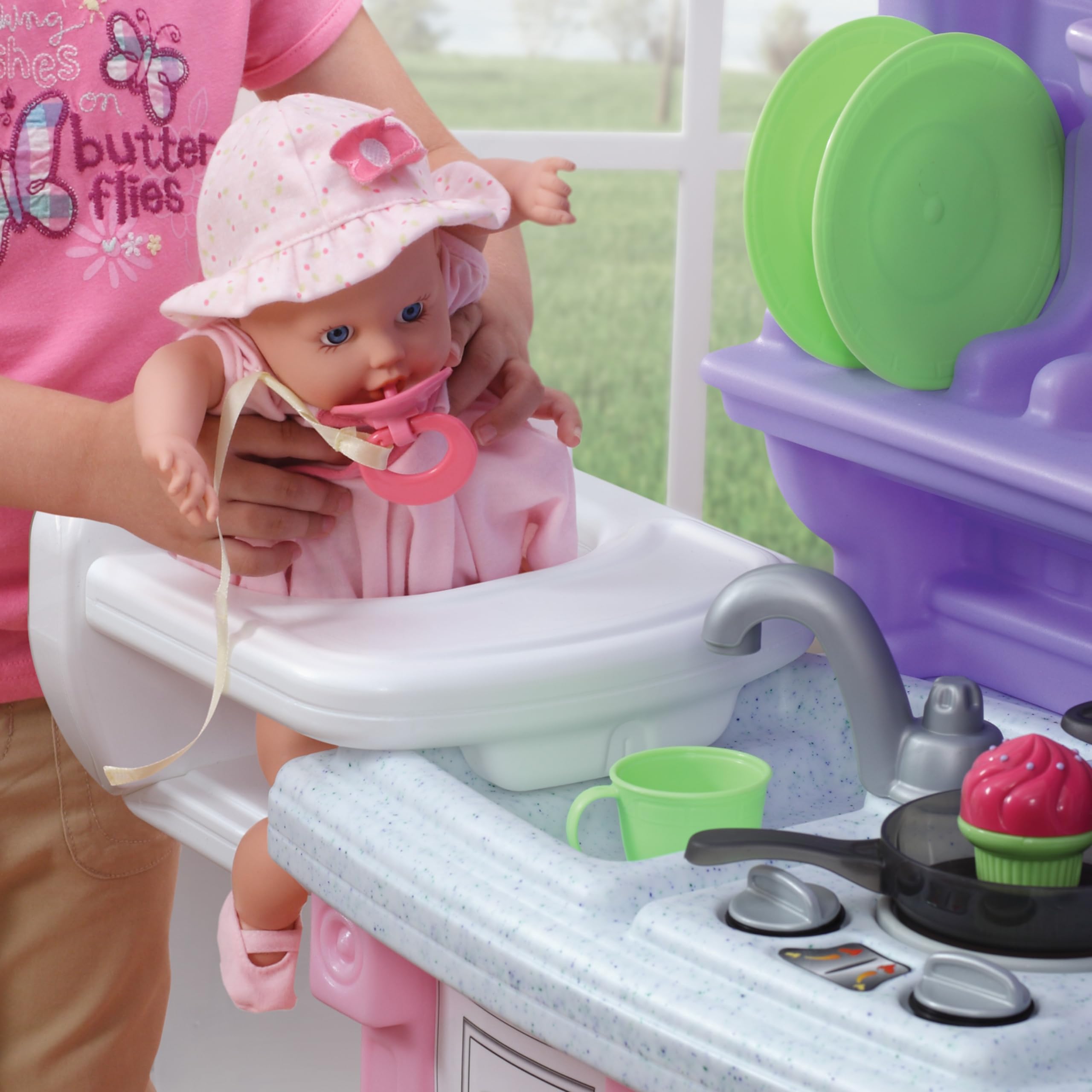 Step2 Little Baker's Kids Kitchen Playset - Durable Plastic Indoor/Outdoor Play Kitchen with Lights, Sounds & 30 Accessories - Educational Pretend Play Toy for Toddlers Ages 2+ (Purple/Pink) - Perfect for Birthday Gifts, Daycare Centers & Imaginative Playtime