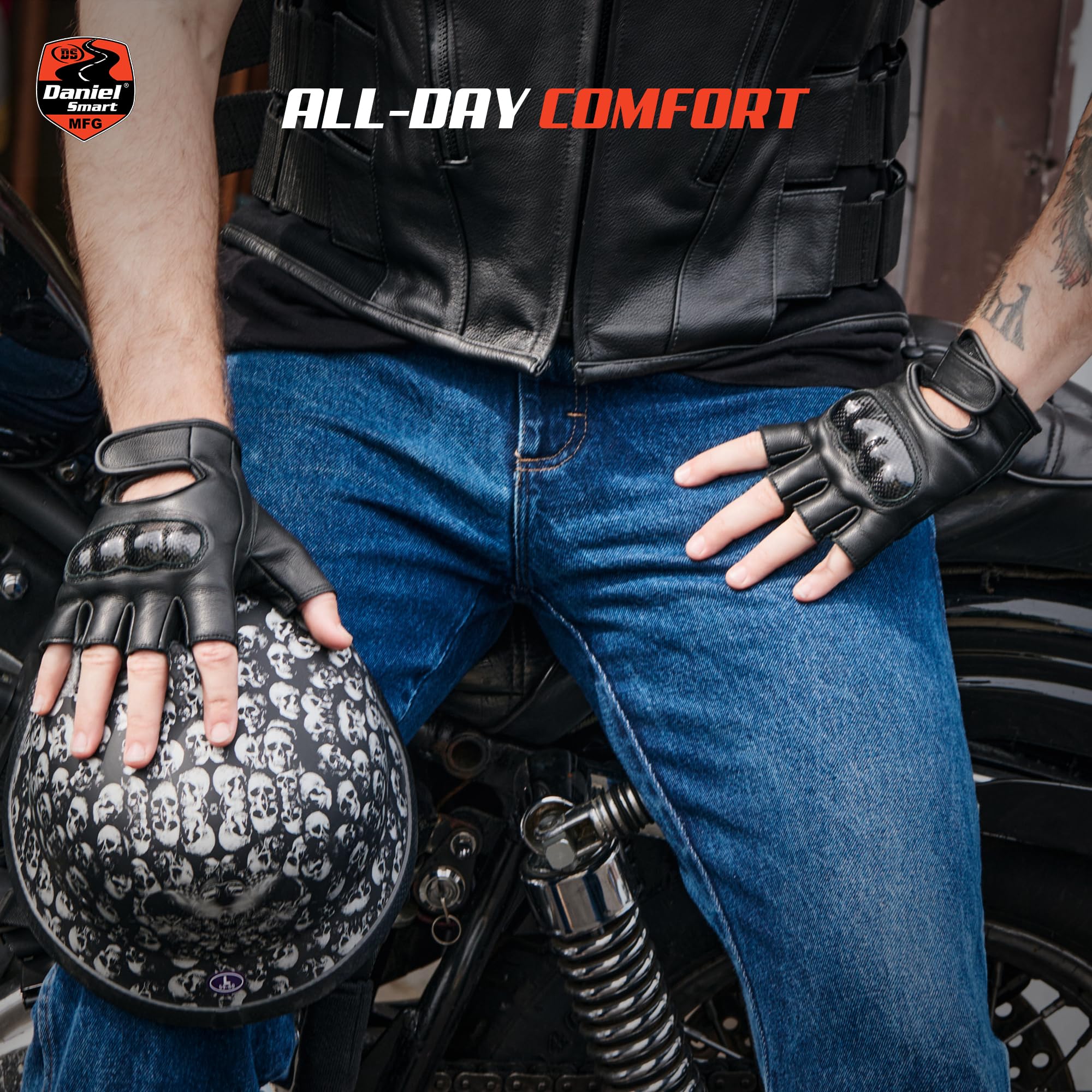 Premium Daniel Smart Cowhide Leather Motorcycle Gloves for Men - Gel Palm Padding & Hard Knuckle Protection - Durable Biker Gloves for Riding, Racing & Adventure Motorcycles