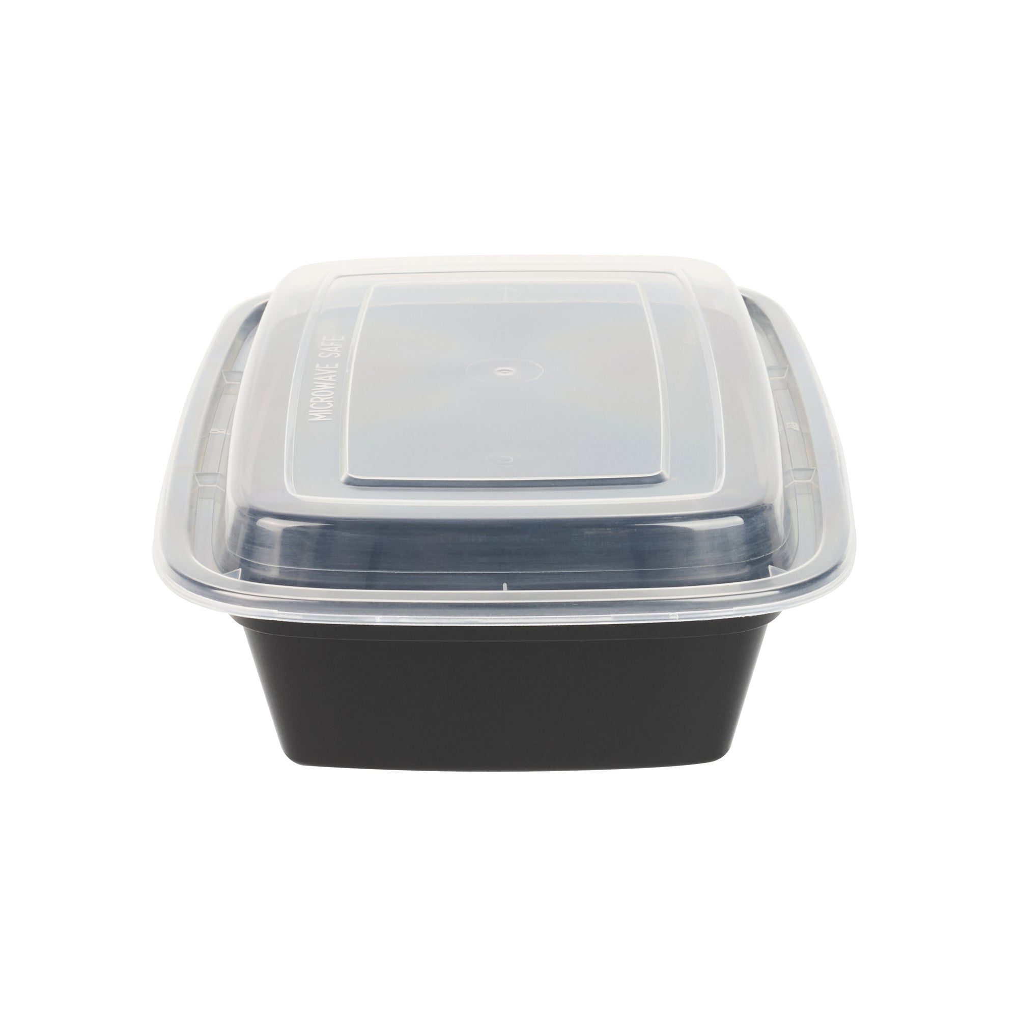 38 oz Black Rectangle Plastic Food Storage Containers with Clear Lids - Microwave Safe To-Go Boxes (8.75