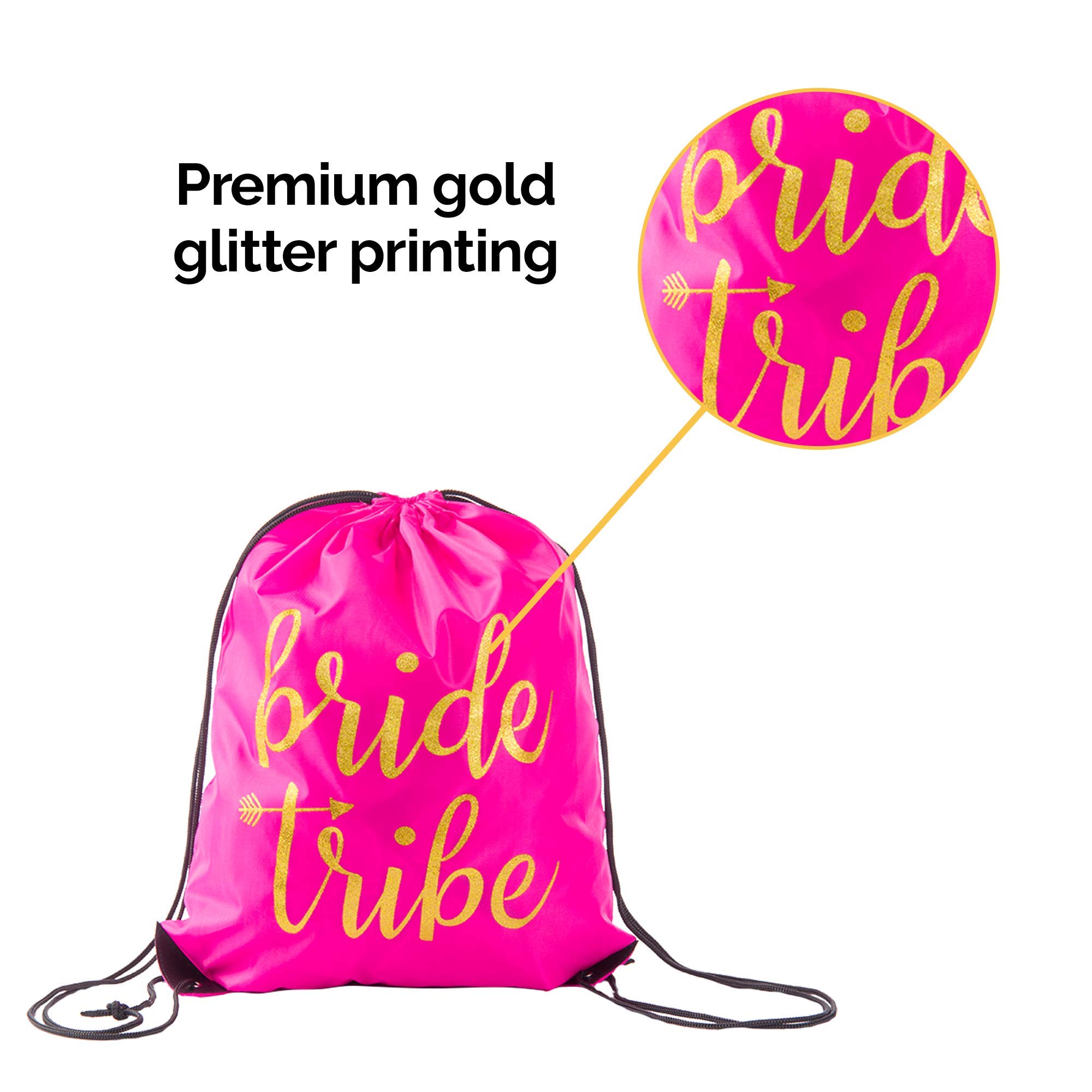 Pop Fizz Designs | 12-Pack Pink Bride & Bride Tribe Drawstring Bags for Bachelorette Party | Wedding Party Favors, Bridal Shower Gifts & Girls' Night Out Essentials