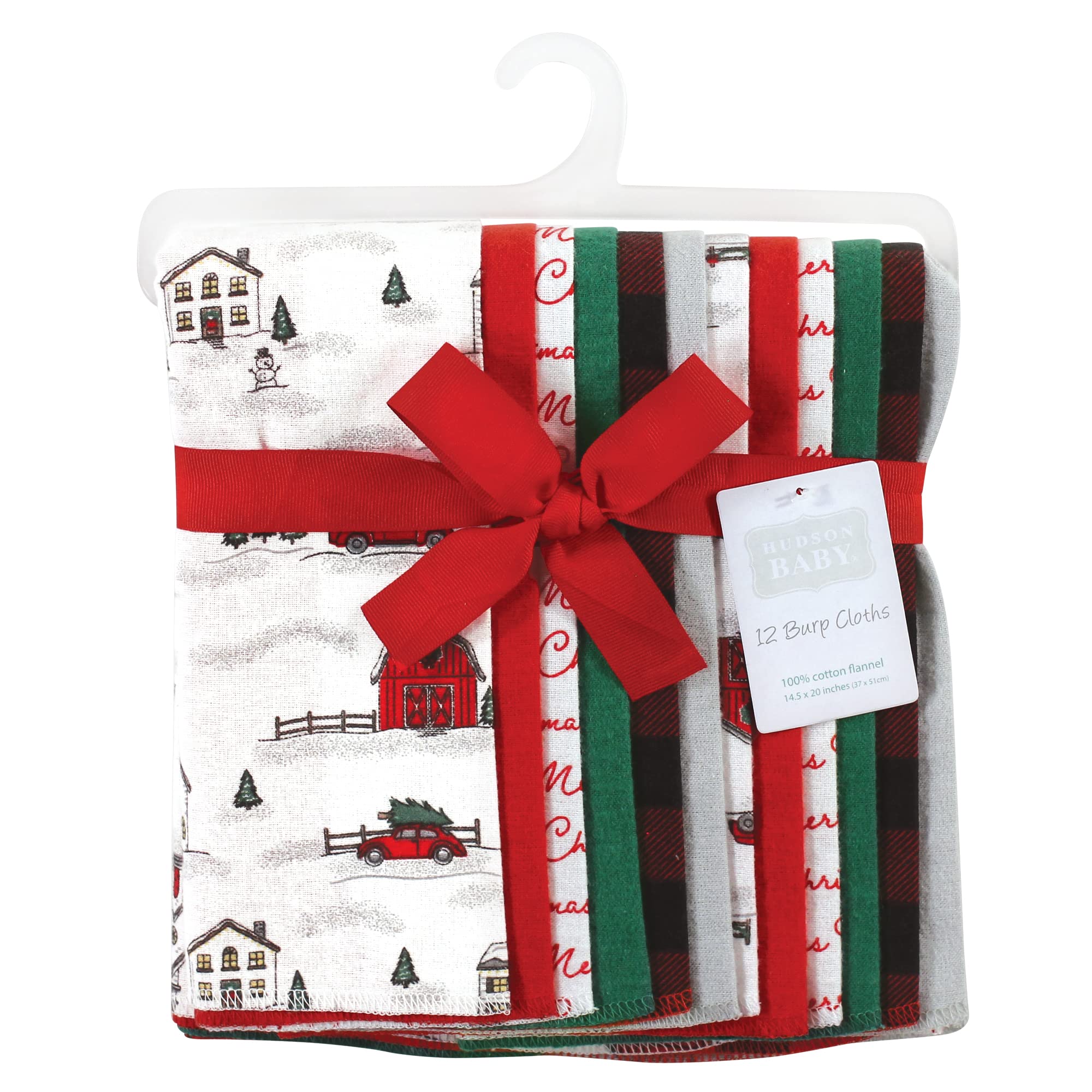Hudson Baby Unisex Cotton Flannel Burp Cloths Bundle - Soft & Absorbent for Newborns - Christmas Holiday Design - Perfect for Feeding, Spit-Up & Gift Giving - 6-Pack