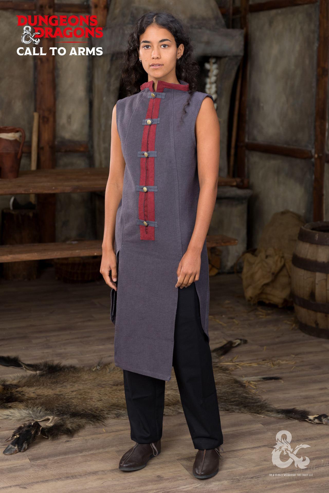 Dungeons & Dragons Sorcerer Costume Sleeveless Tunic - Gray & Red Medieval Fantasy Cosplay Outfit for LARP, D&D Game Nights & Halloween Parties