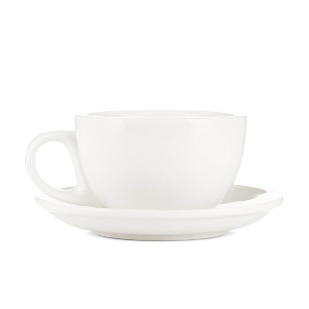 Premium White Porcelain Latte Cup & Saucer Set - 8oz/252ml Espresso Coffee Cups for Home, Cafe & Restaurant Use - Durable Dishwasher Safe Ceramic Mugs