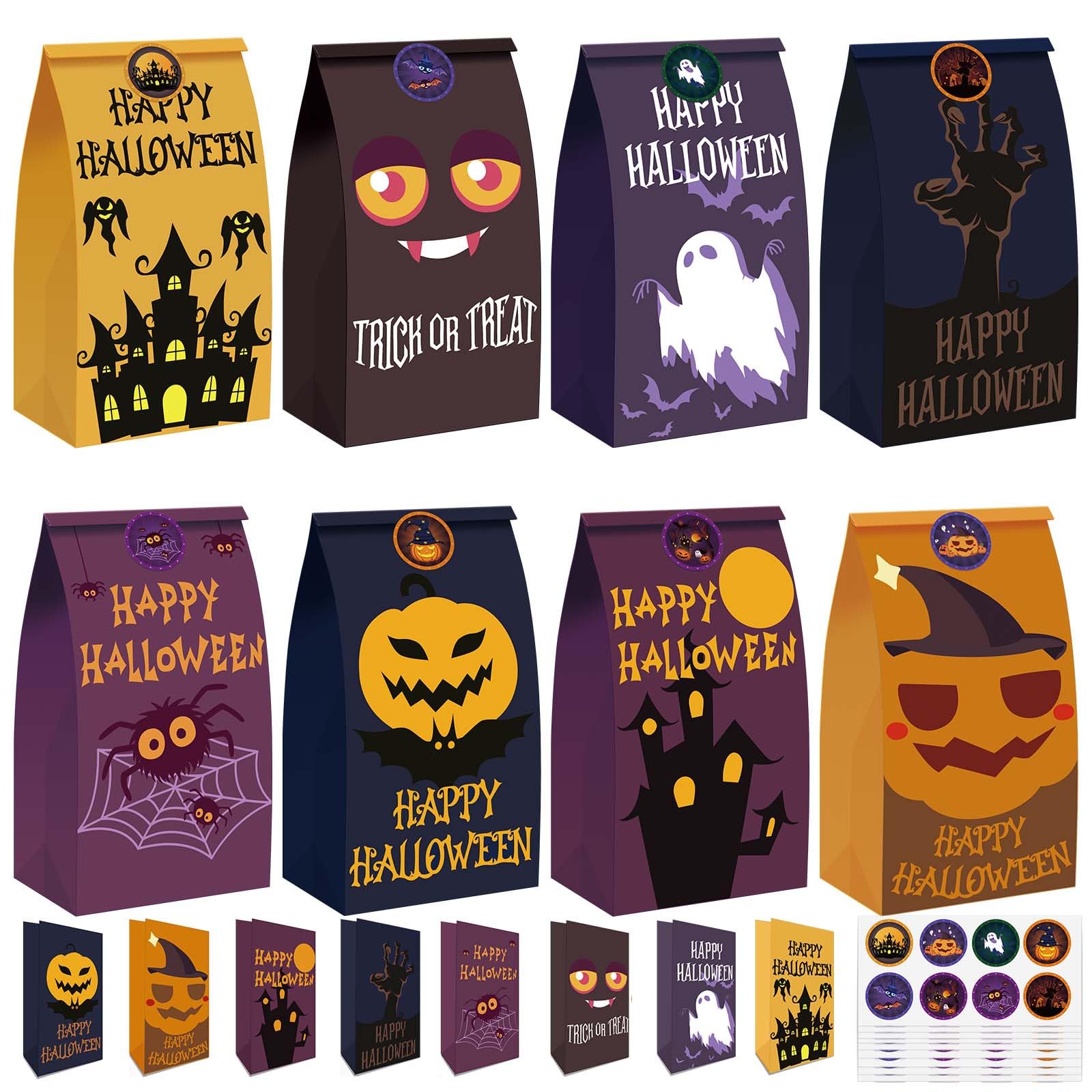 80-Pack Hommay Halloween Treat Bags - Bulk Paper Candy Bags for Trick or Treat, Party Favors & Classroom Treats | Small Halloween Goodie Bags for Kids, School Events & Holiday Celebrations