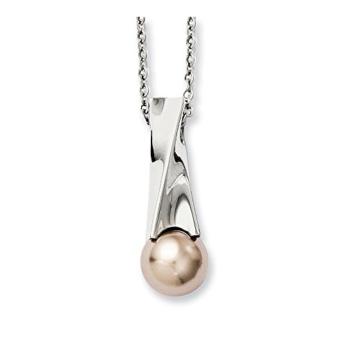 Elegant Stainless Steel Champagne Pearl Pendant Necklace with Lobster Clasp - Perfect for Weddings, Parties & Evening Events