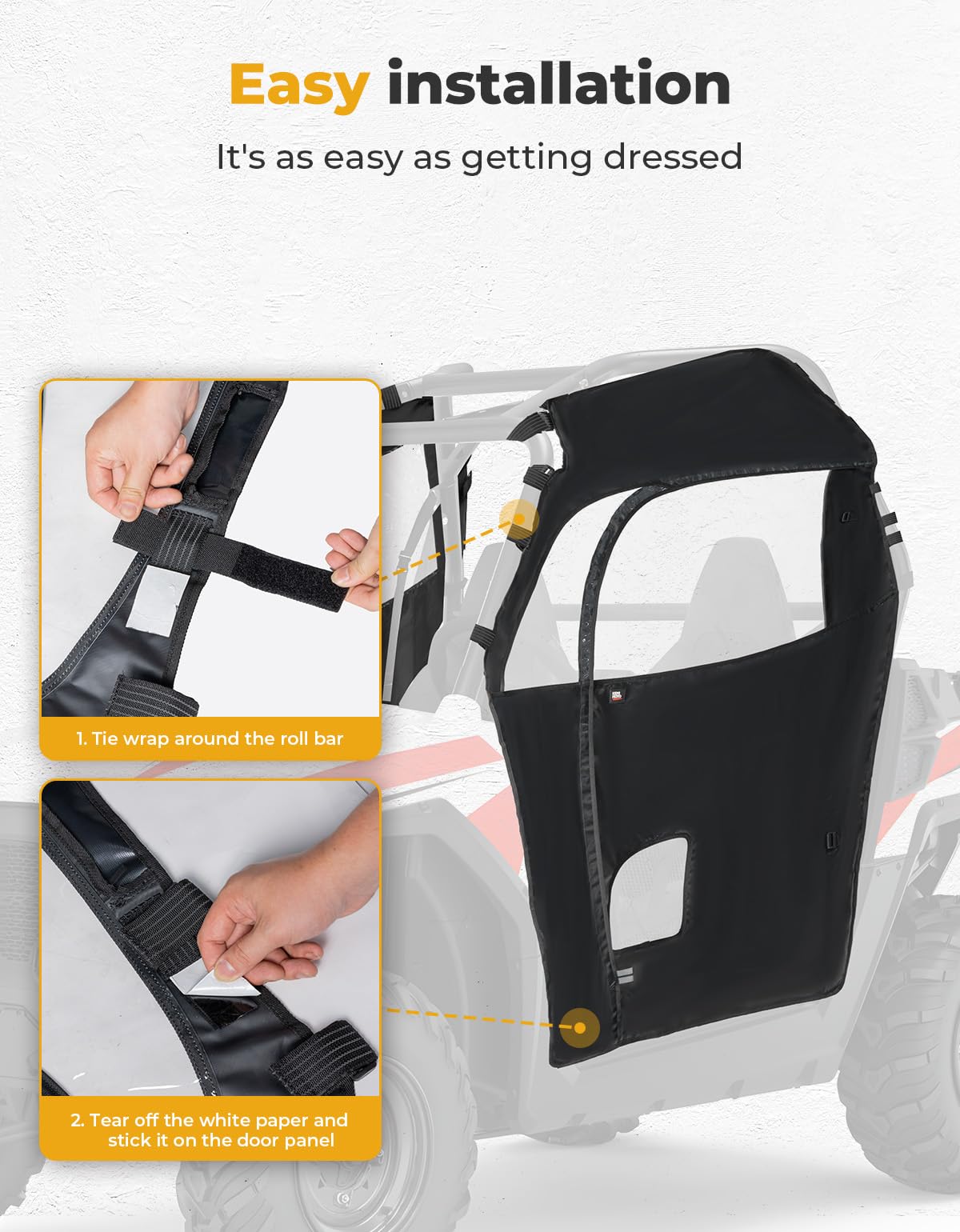 KEMIMOTO Soft UTV Cab Enclosure for Polaris RZR 570 (2014-2020), RZR Trail 570 (2021-2022), 800 & S 800, 900 (2014) - Universal Fit with Windshield, Side Mirrors & Roof - Weatherproof Protection for Off-Road Adventures & Trail Riding