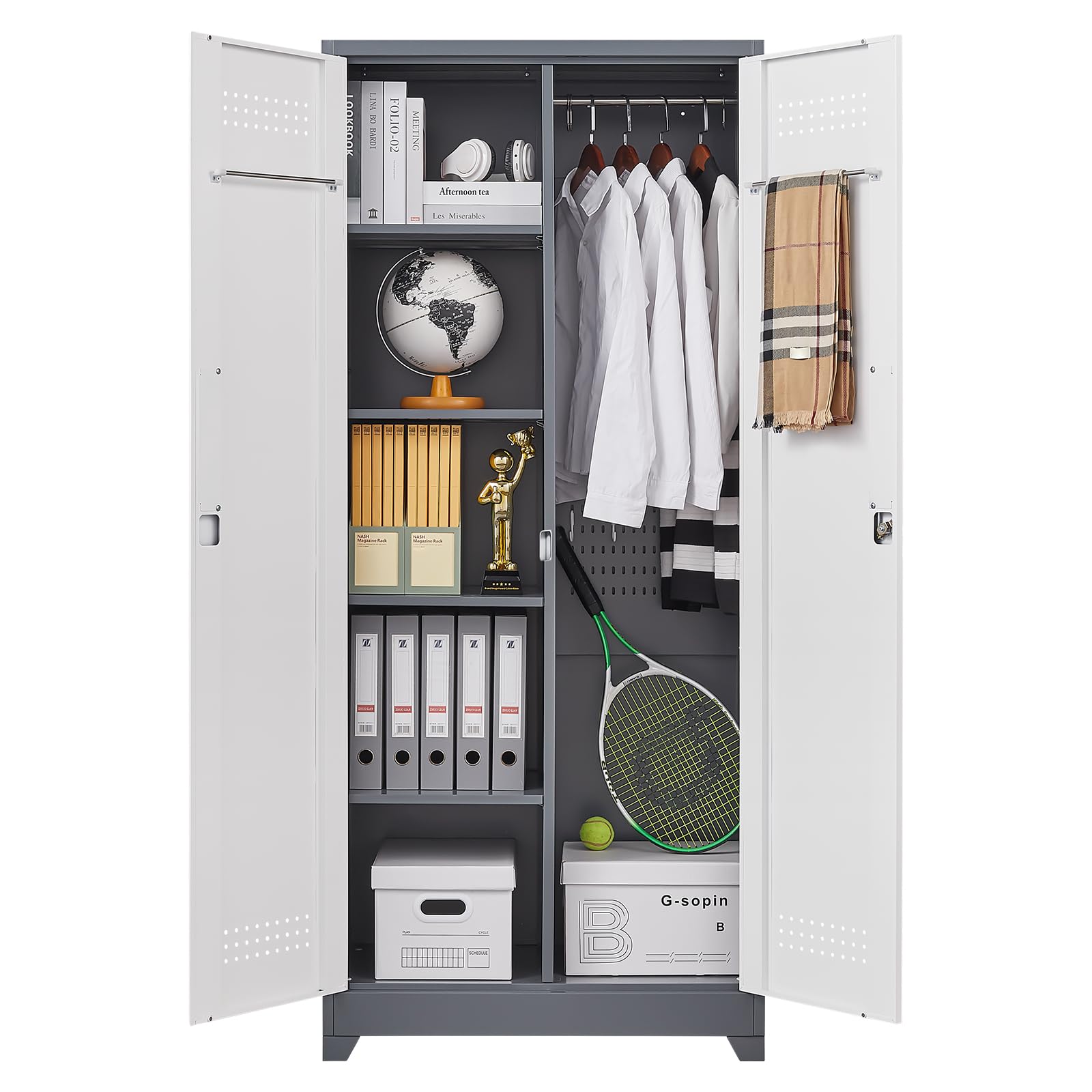 Heavy-Duty Metal Tool Storage Cabinet with Hooks & Shelves - 72.8