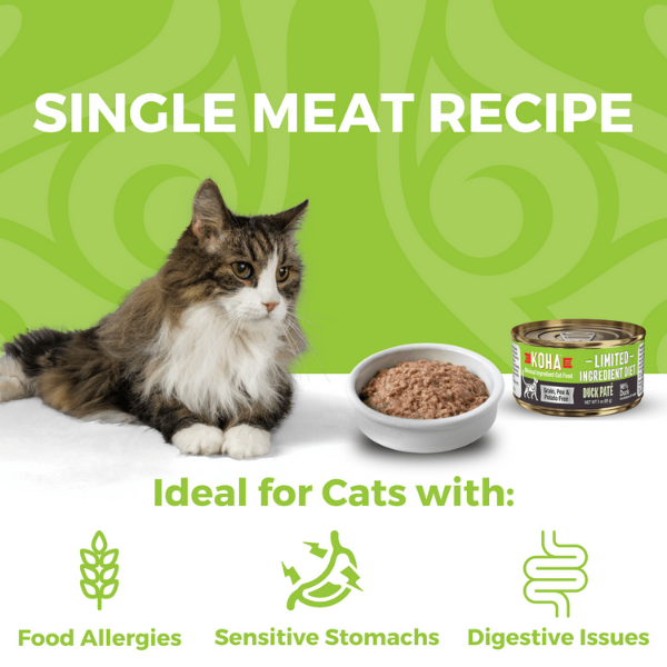 KOHA LID Duck Pate Grain-Free Canned Cat Food - High Protein, Limited Ingredient Diet for Cats with Sensitive Stomachs - Perfect for Mealtime, Travel & Emergency Pet Food Supply