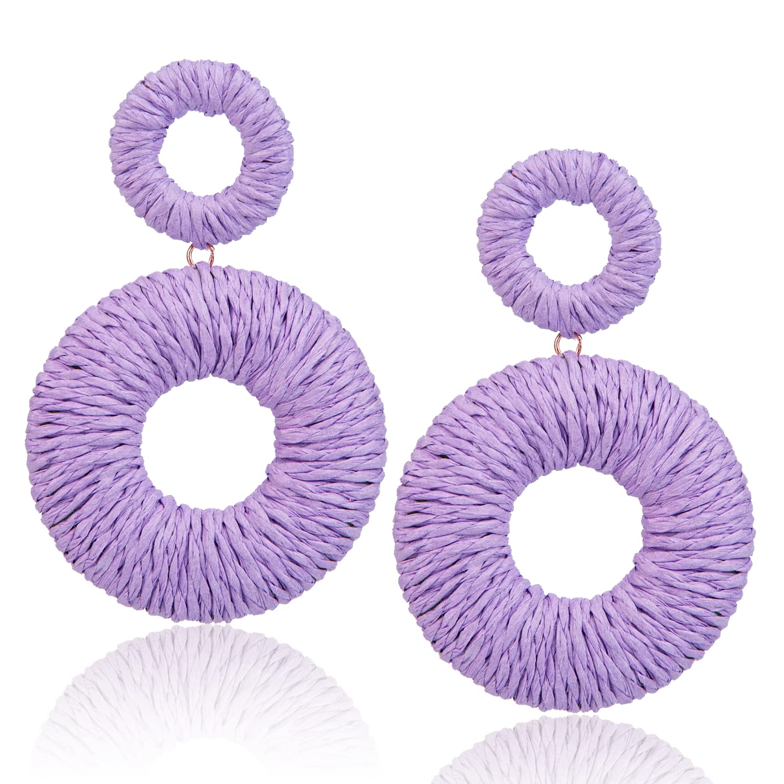 Boho Raffia Drop Earrings for Women - Colorful Round Statement Earrings - Perfect for Beach Vacations, Summer Outfits & Boho Fashion Accessories
