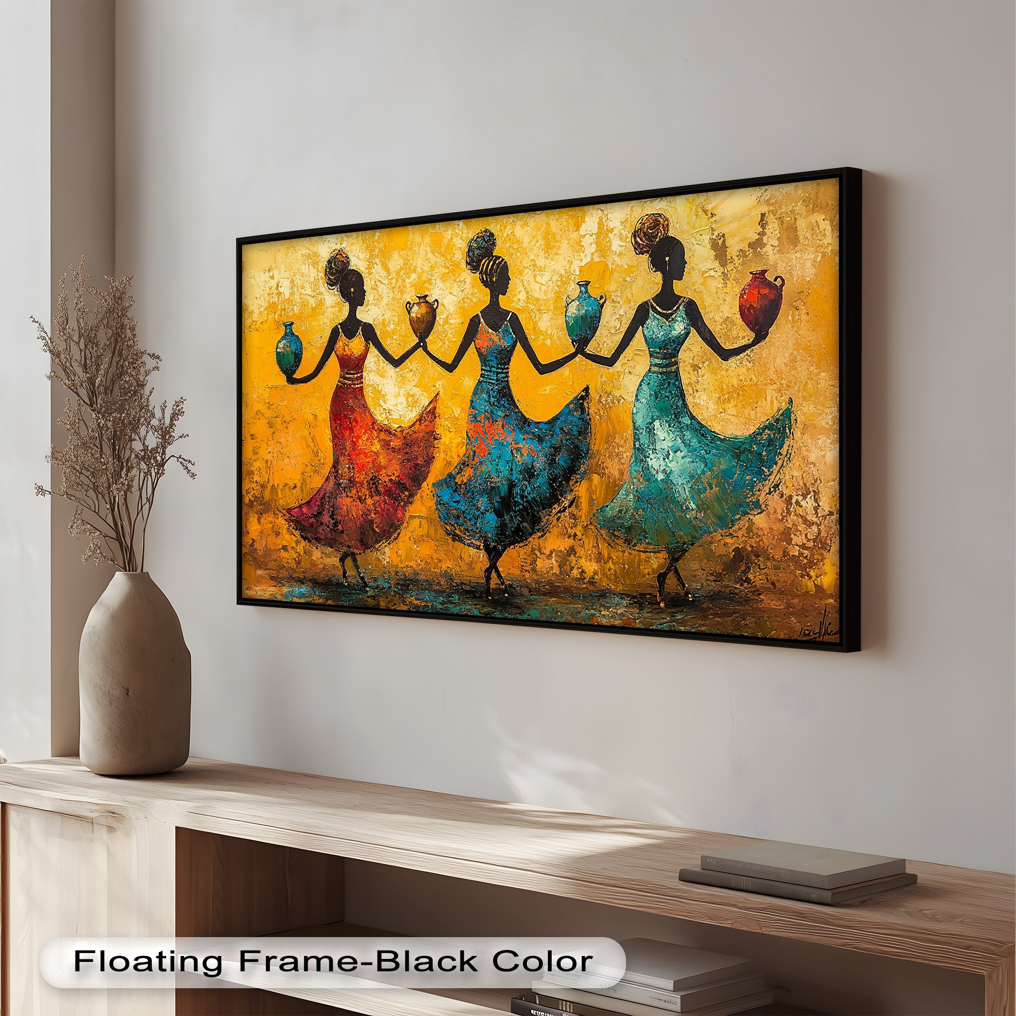 African Dance Wall Art - Handmade Women Oil Painting for Living Room & Bedroom Decor