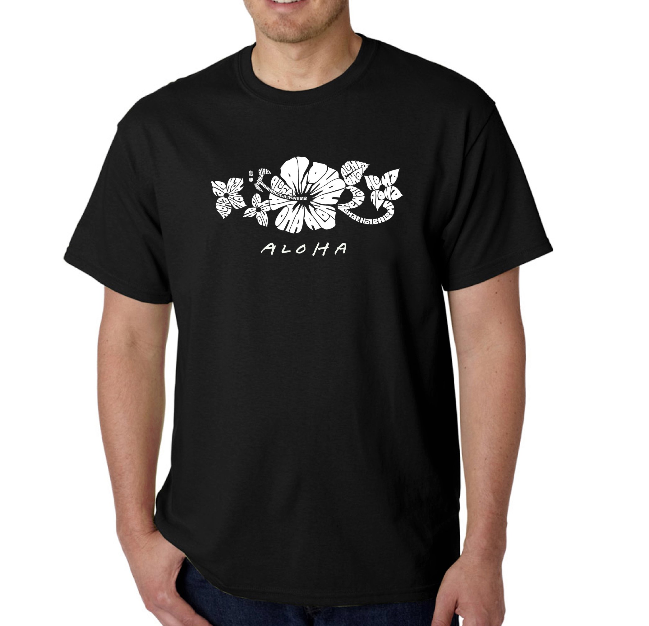 LA POP ART Men's Word Art T-Shirt - Aloha Hawaiian Graphic Tee for Casual Wear & Beach Vacation | Trendy Streetwear Shirt for Men