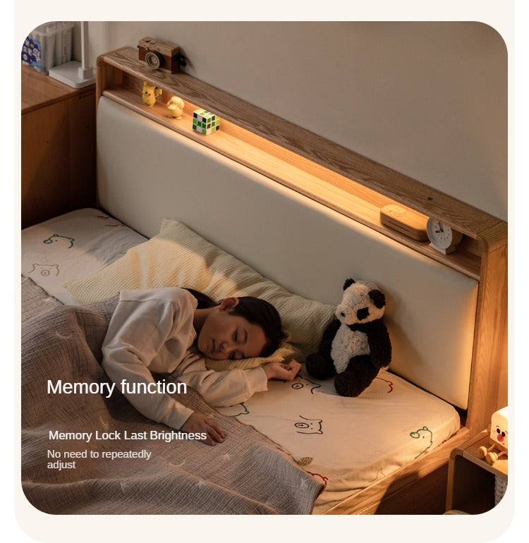 Solid Oak Wood Multifunctional Storage Bed with LED Lights - Perfect for Modern Bedrooms, Guest Rooms, and Small Space Living