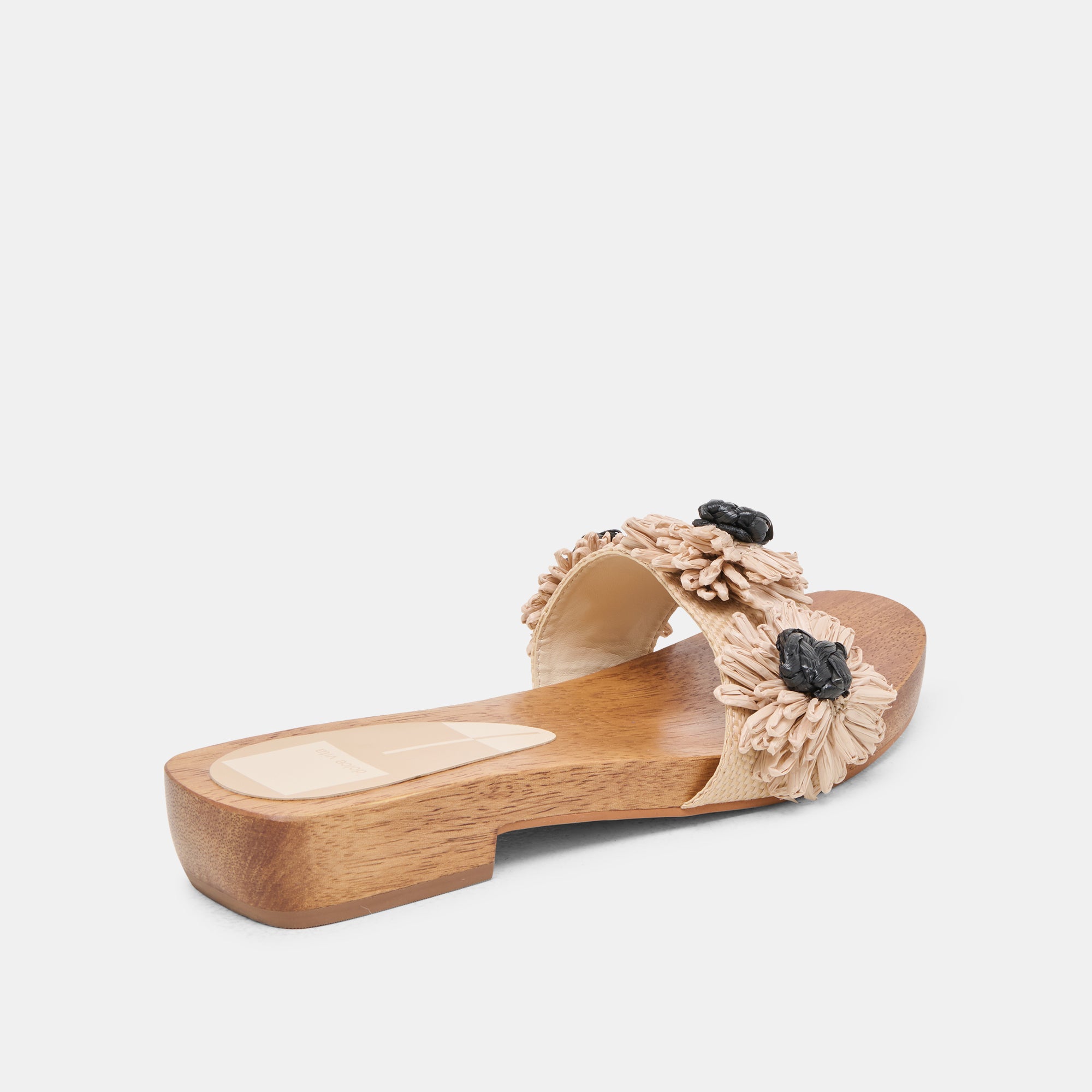 ARIENA Women's Black Natural Floral Raffia Sandals - Comfortable Summer Beach Slides for Outdoor Walking and Casual Wear