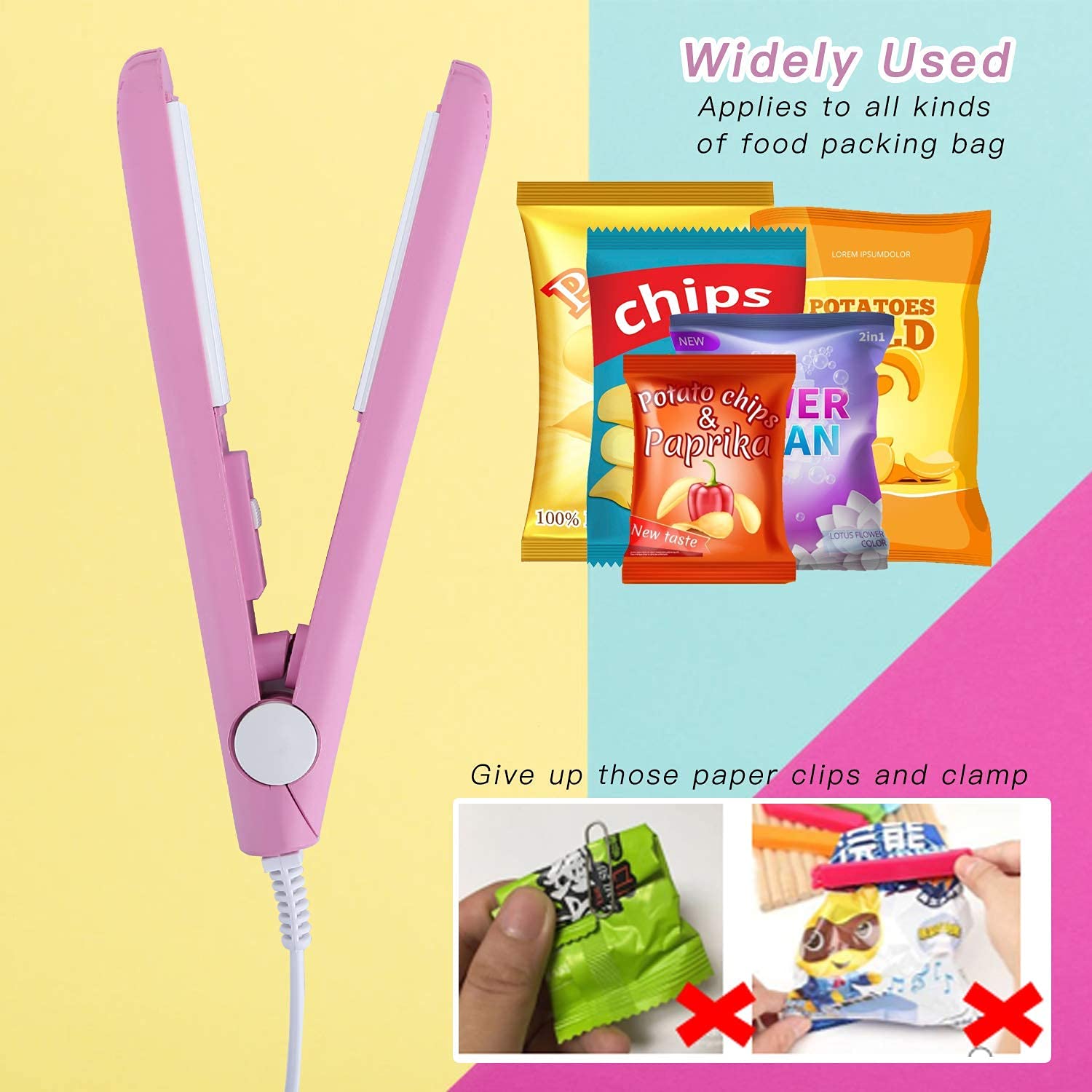 Mini Food Bag Heat Sealer Handheld - Portable Sealing Machine for Airtight Food Storage | Household & Kitchen Use | Seal Plastic Bags, Snacks, Chips & Leftovers (Pink)