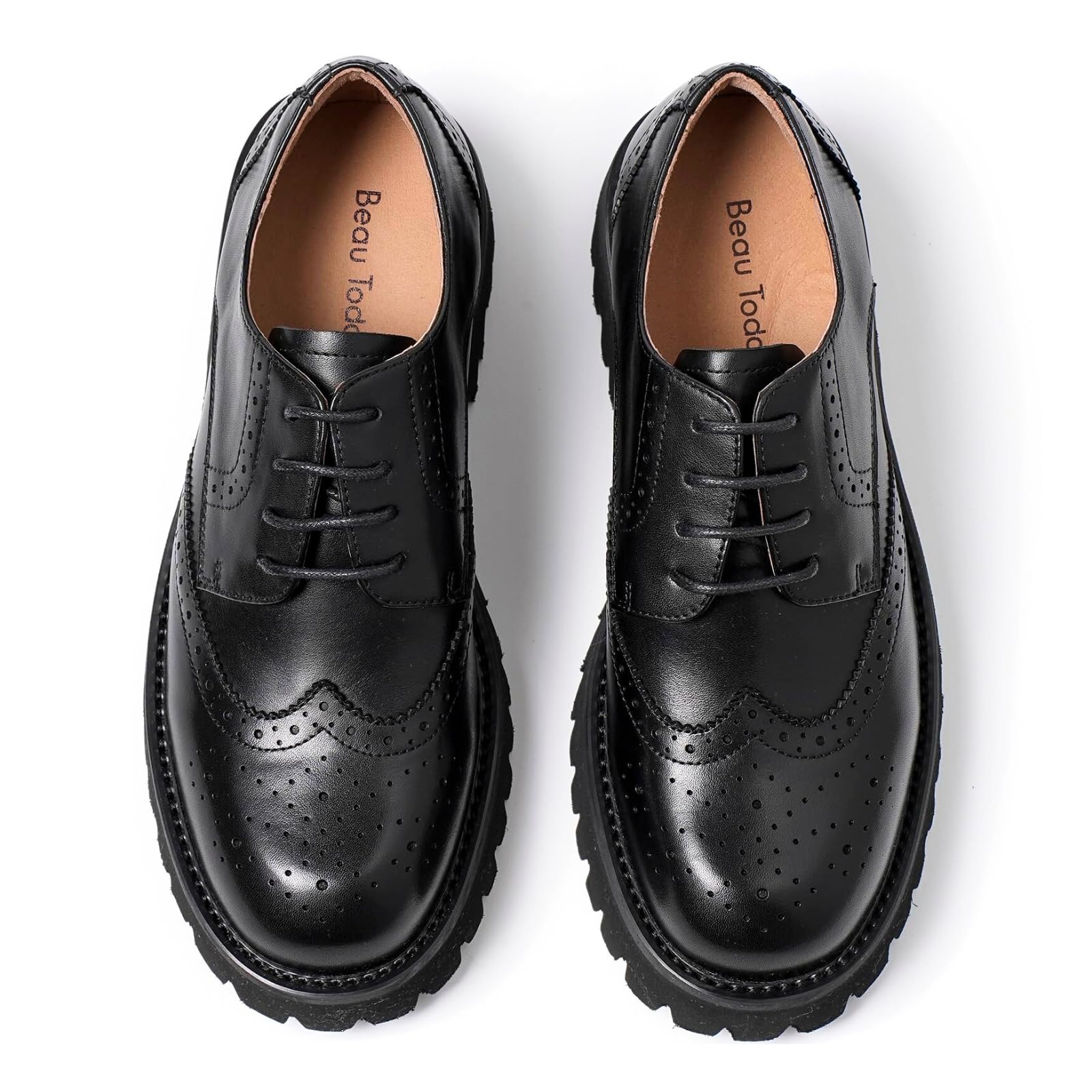 BEAU TODAY Women's Platform Oxford Shoes - Chunky Leather Lace-Up Casual & Business Dress Shoes for Office Work | Comfortable Walking Shoes for Women, Daily Wear & Professional Outfits