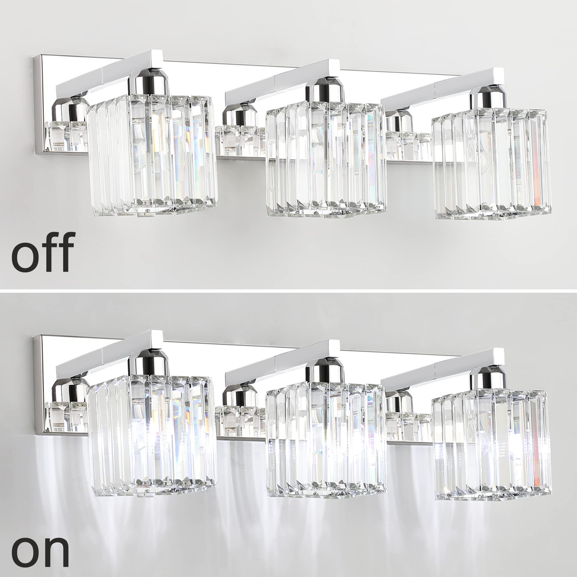 **Aipsun Crystal Chrome Bathroom Vanity Light Fixture - Modern LED Bathroom Lighting for Mirror, Sink, or Makeup Area (Bulb Not Included)**