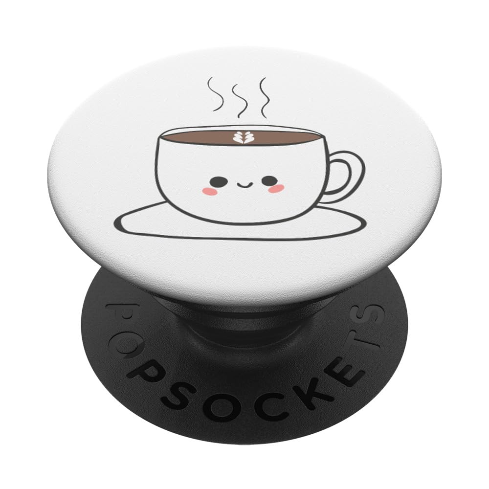 Happy Smiling Coffee Cup PopSockets PopGrip - Adhesive Phone Grip & Stand for Coffee Lovers - Perfect for Phones, Tablets, and Daily Commute