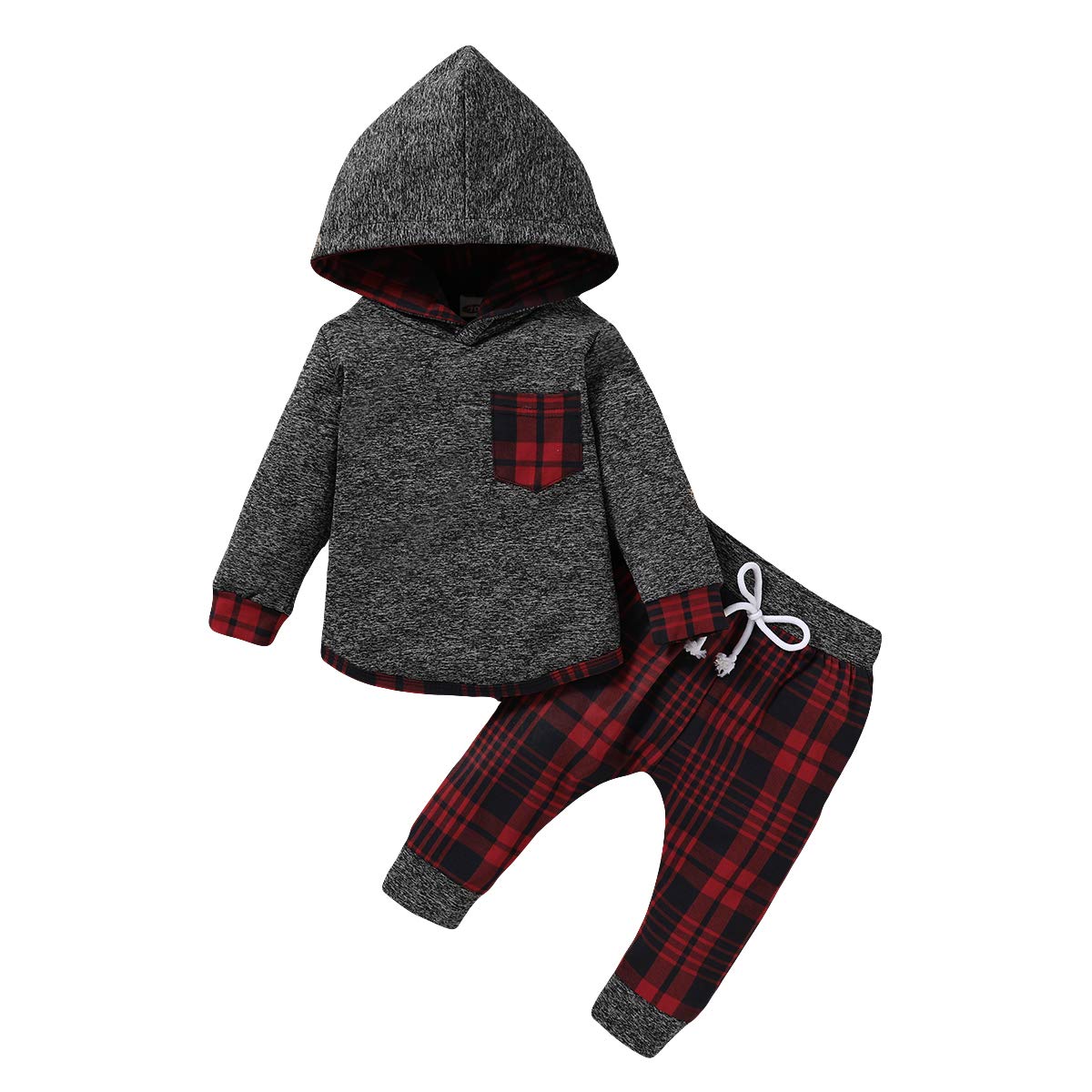 Baby Boy Winter Clothes Set - Plaid Pocket Hoodie & Pants Outfit for Fall & Winter | Cozy Toddler Sweatshirt & Joggers for Playdates & Family Photos