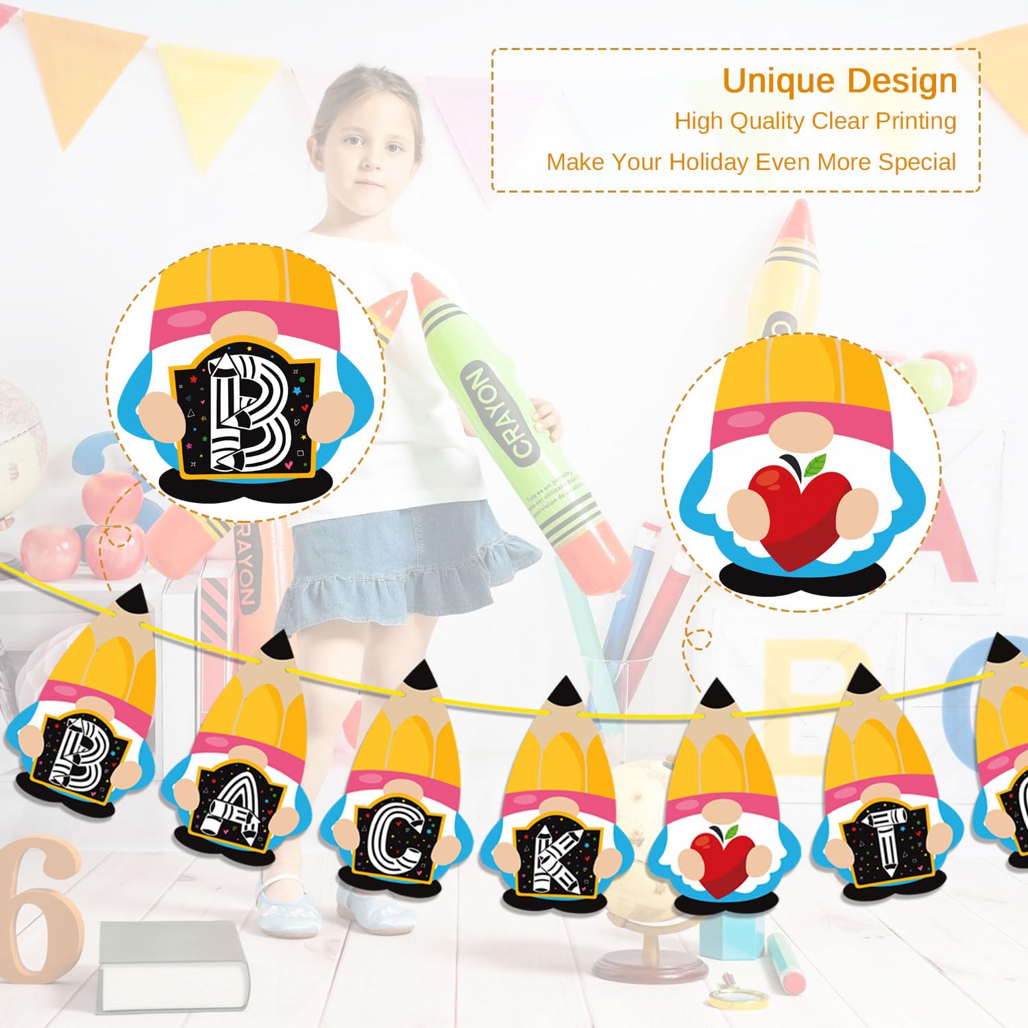 Back to School Banner - First Day of School Pencil Decorations for Classroom, Office & Home | Perfect for School Parties, Bulletin Boards & Welcome Signs