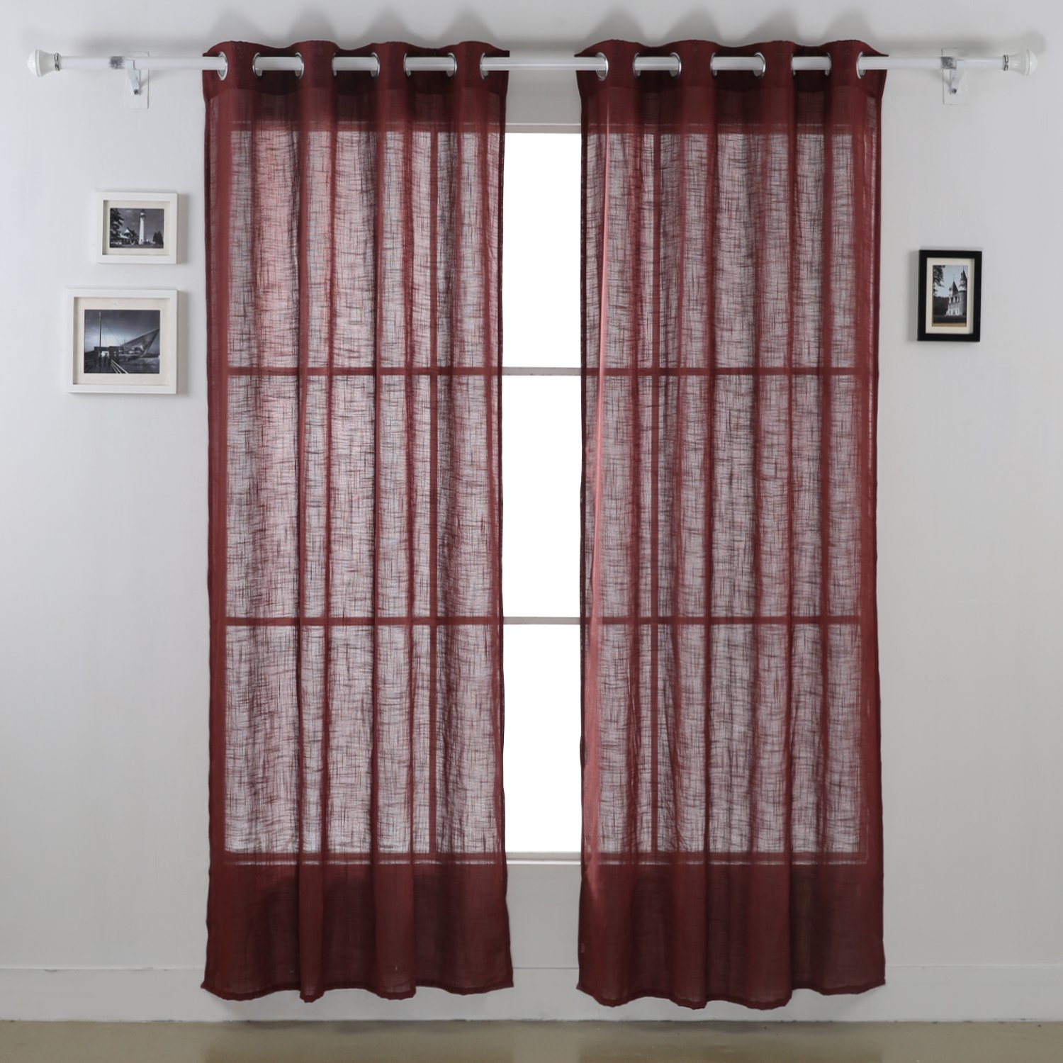 Deconovo Sheer Red Curtains for Living Room & Bedroom - Light Filtering Window Drapes for Privacy & Sun Protection
