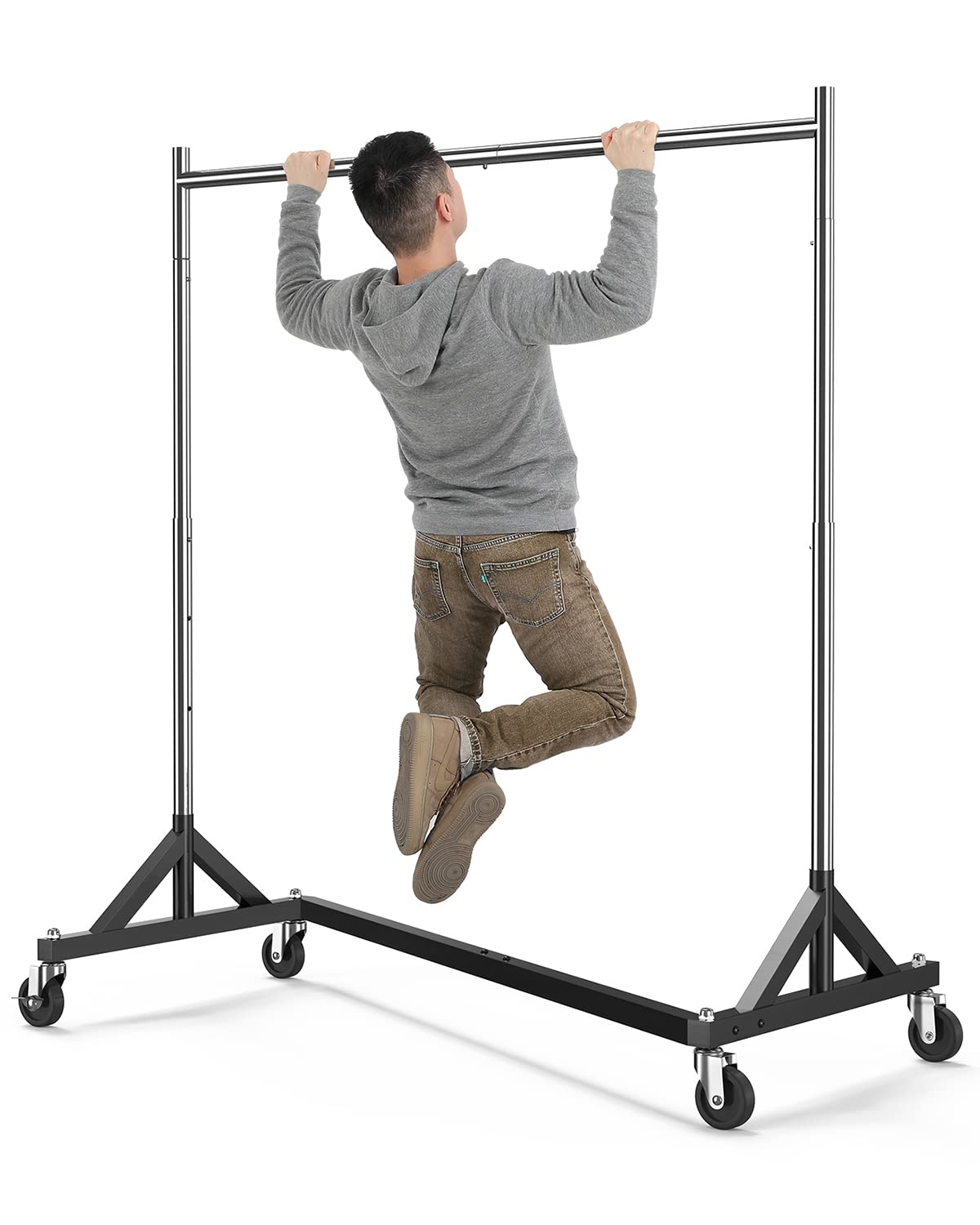 Heavy Duty Commercial Z Base Garment Rack - Adjustable Rolling Clothes Rack with Wheels, Holds 400 lbs, Chrome Finish - Perfect for Retail Stores, Boutiques, and Clothing Displays