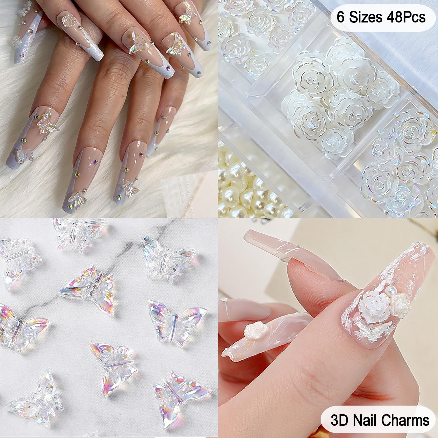 11000 PCS Nail Rhinestones and Pearls Kit - 4 Boxes of 3D Nail Gems, Crystals & Charms for Nail Art with Wax Pencil | Perfect for DIY Manicures, Salon Nail Designs, and Wedding Nail Decorations